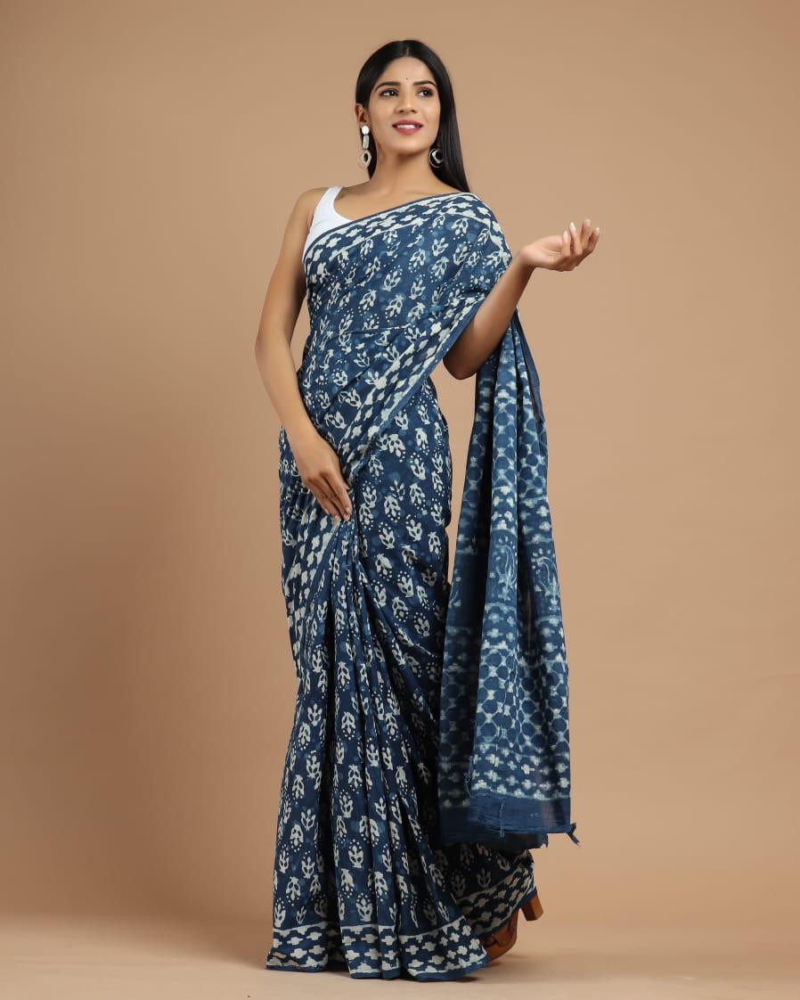 Hand Block Printing Saree with Indigo Dyes