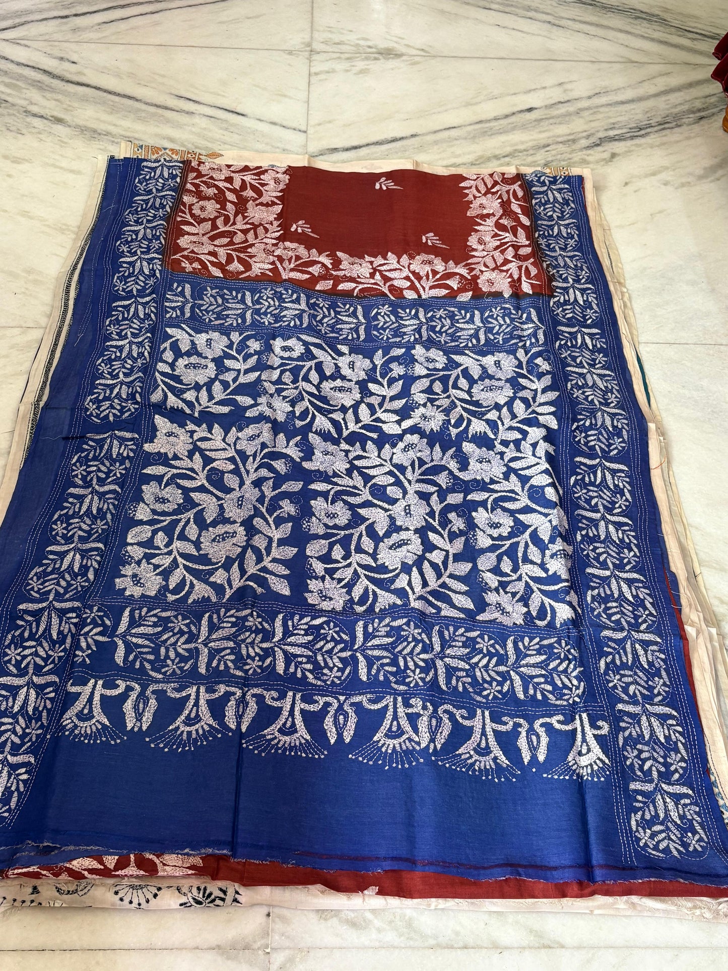 Korean Tussar Handicrafts Kantha Stitch Saree