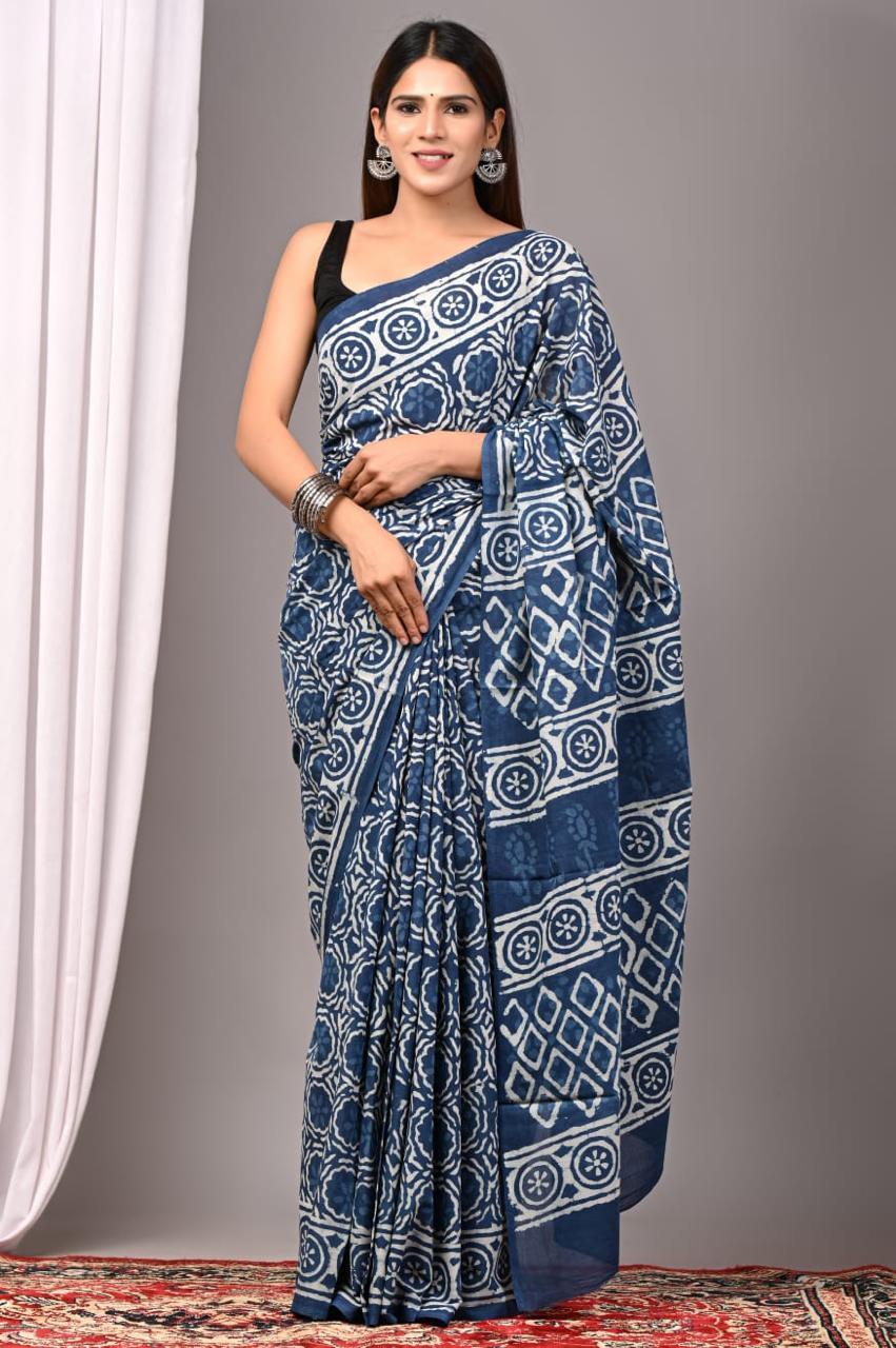 Hand Block Printing Saree with Indigo Dyes
