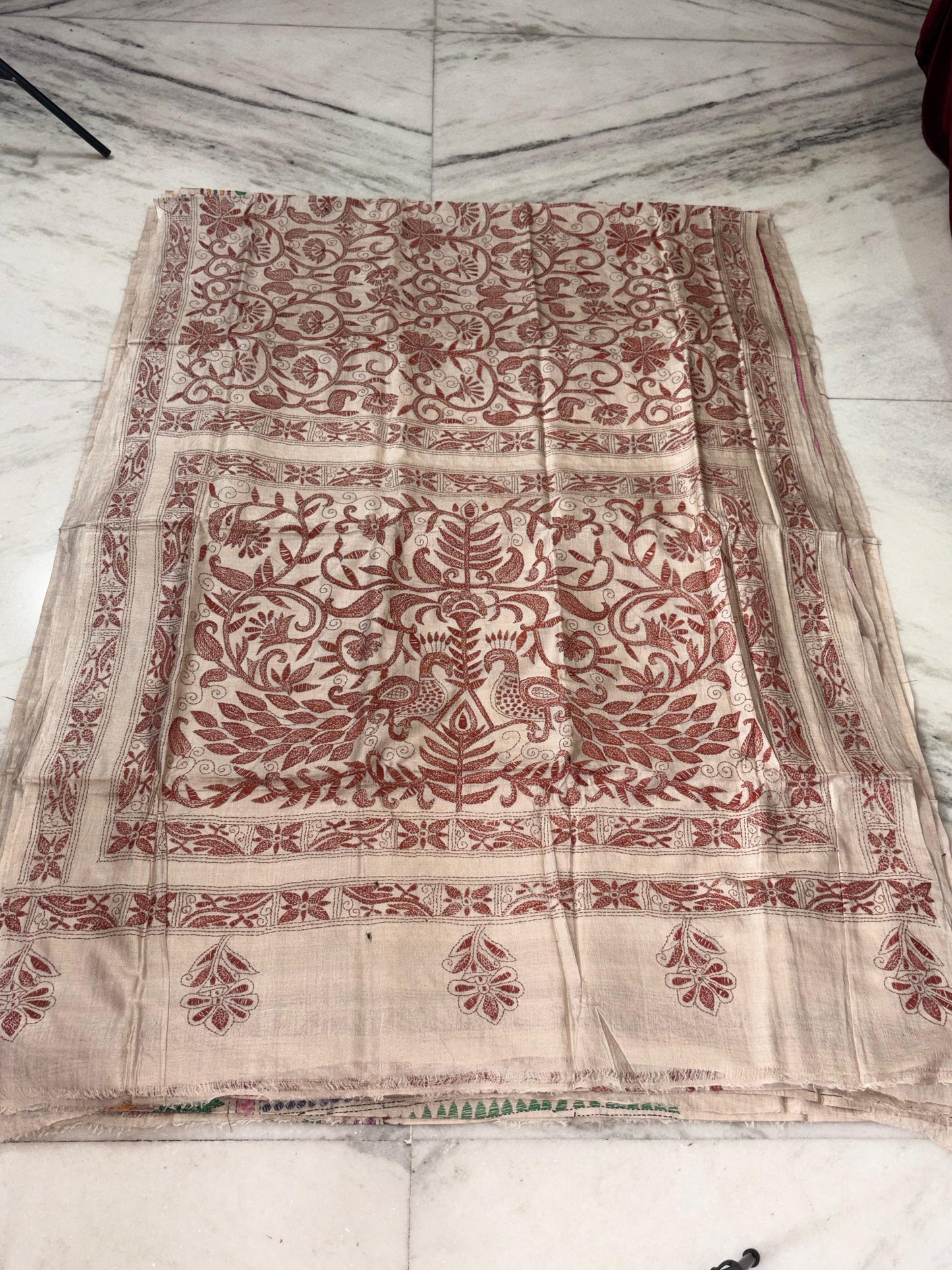 Pure Gachhi Tussar Handicrafts Kantha Stitch Saree