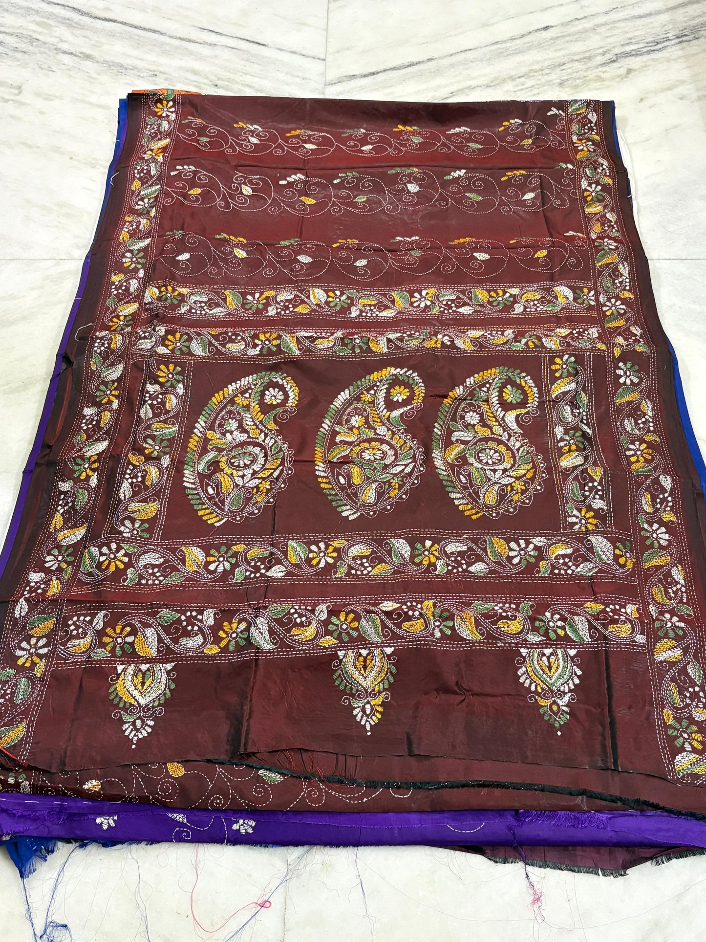 Blended Murshidabad Silk Hand Crafted Kantha Stitch Saree