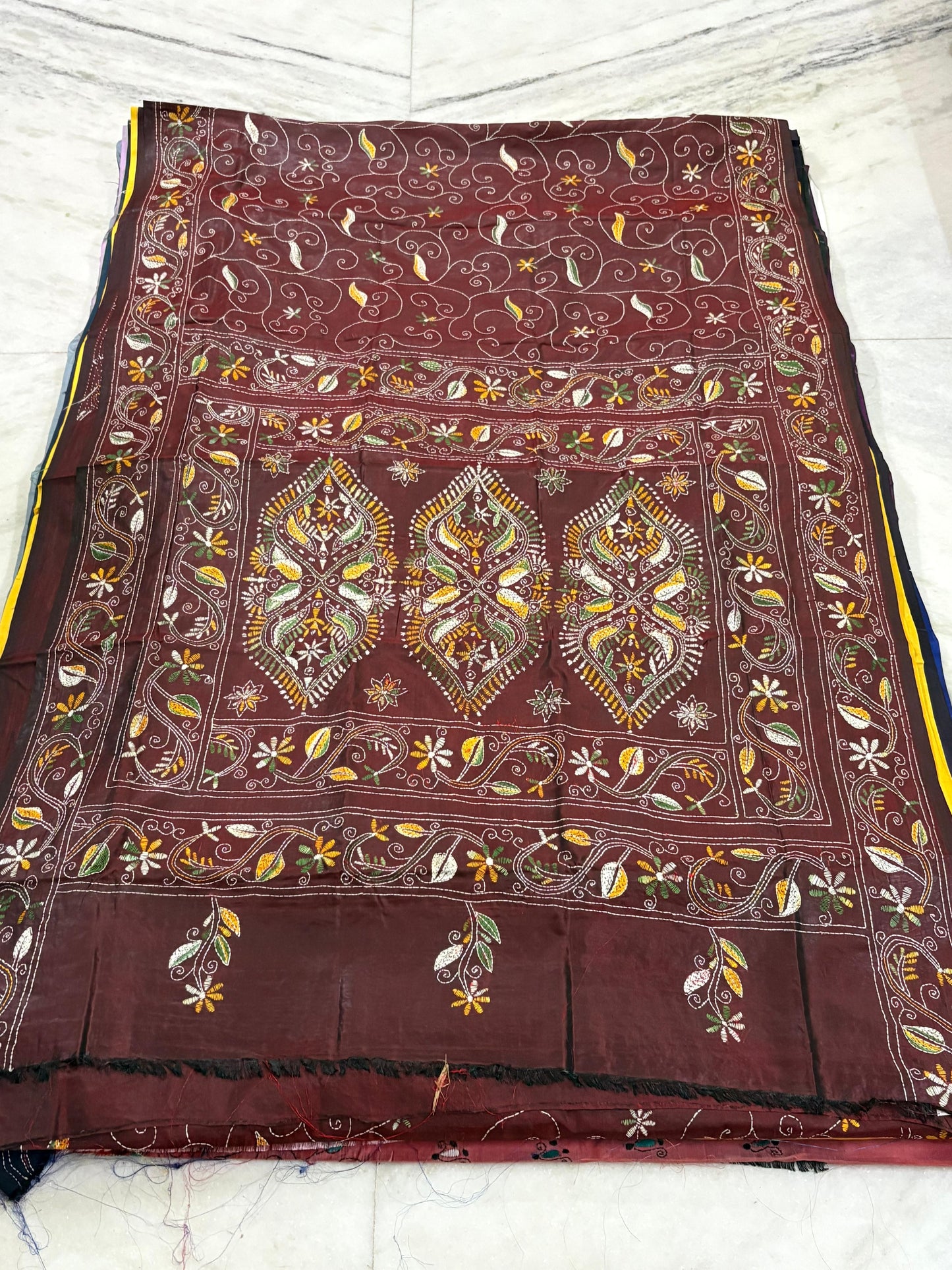 Blended Murshidabad Silk Hand Crafted Kantha Stitch Saree