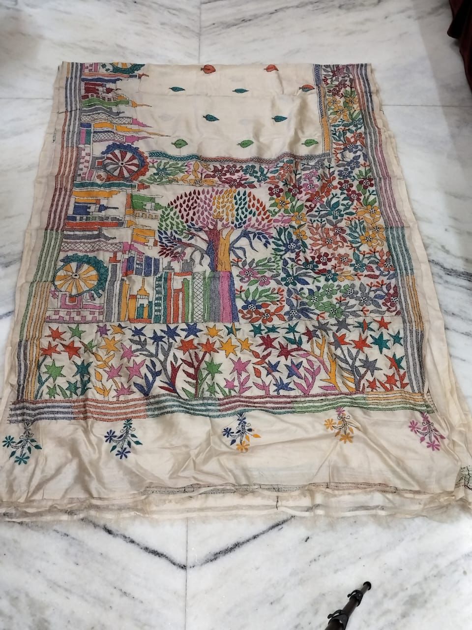 Pure Gachhi Tussar Handicrafts Kantha Stitch Saree