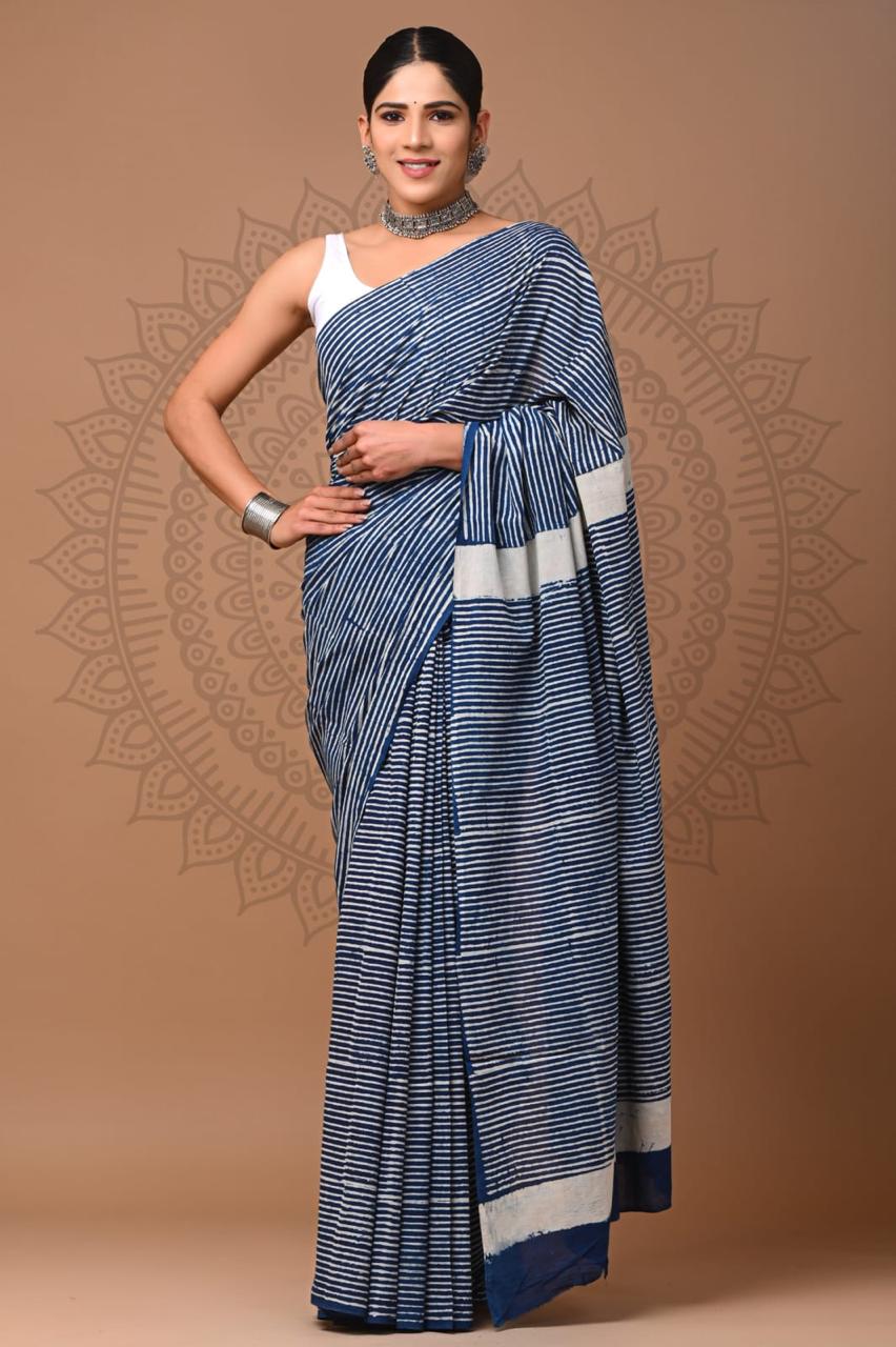 Hand Block Printing Saree with Indigo Dyes