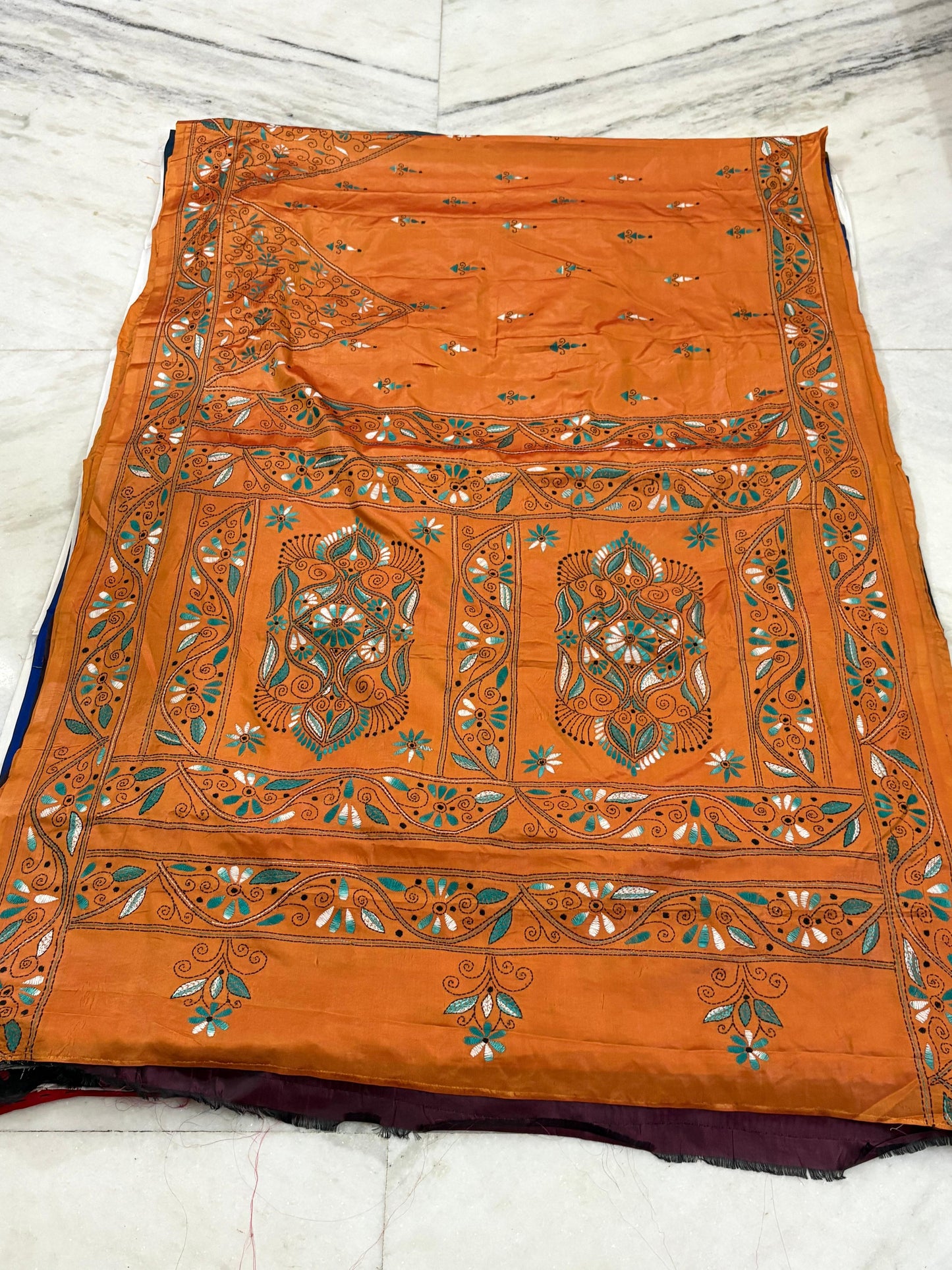 Blended Murshidabad Silk Hand Crafted Kantha Stitch Saree
