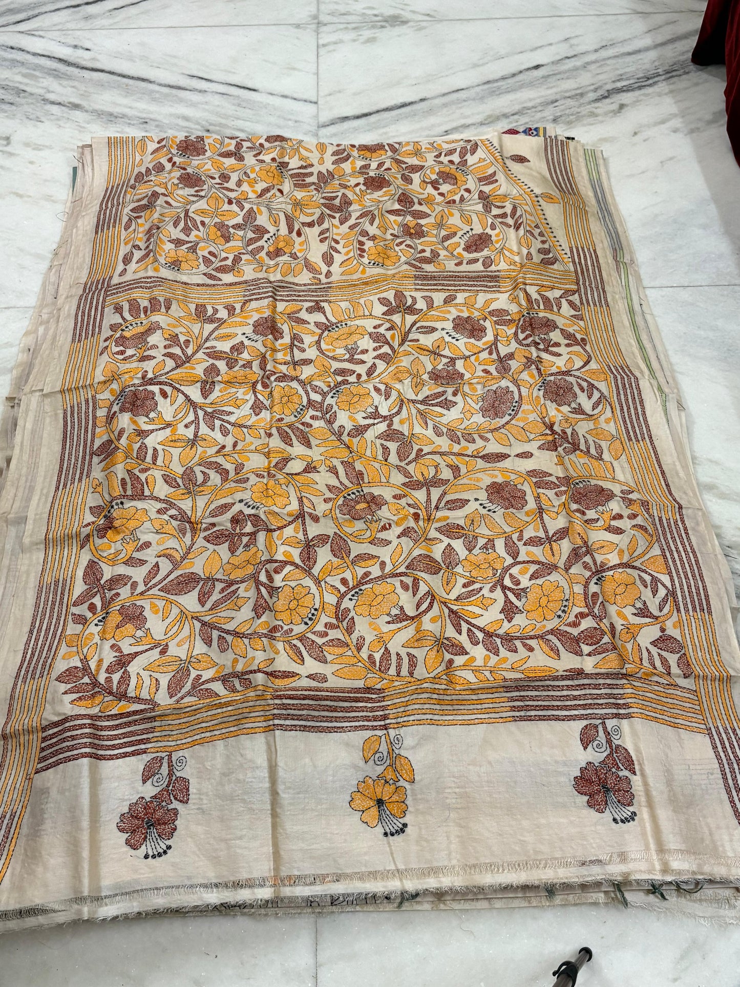 Korean Tussar Handicrafts Kantha Stitch Saree