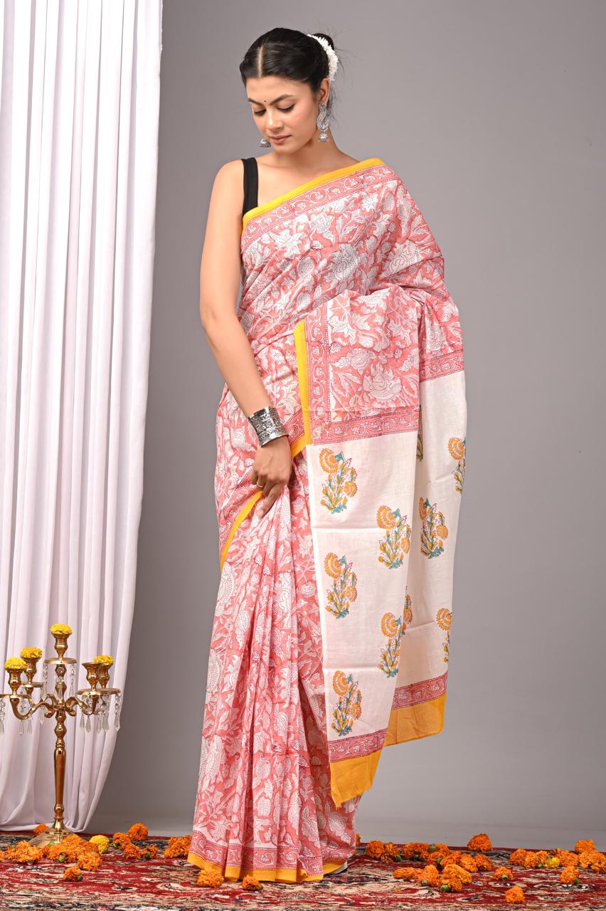 Hand Block Printing Saree with Miscellaneous Dyes