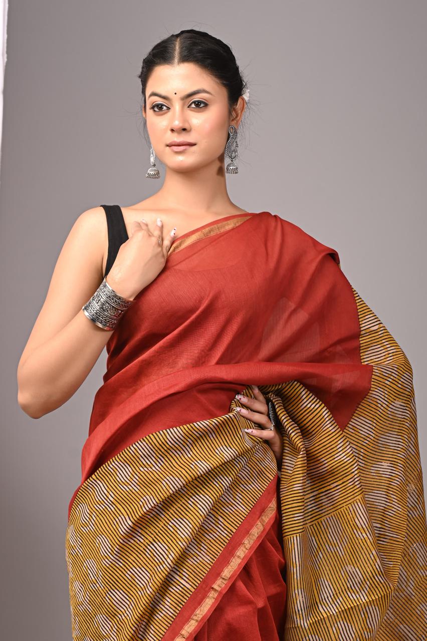 Hand Block Print Saree on Chanderi Silk