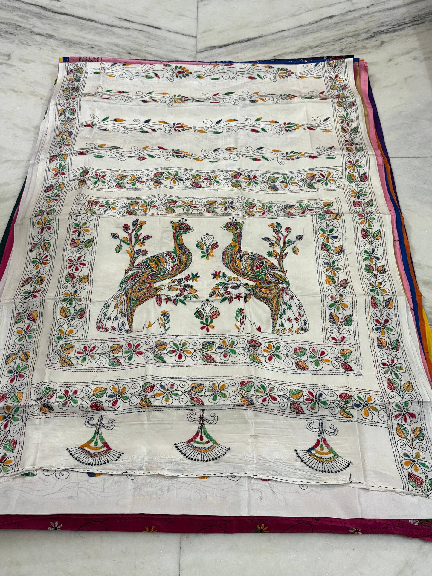 Blended Murshidabad Silk Hand Crafted Kantha Stitch Saree