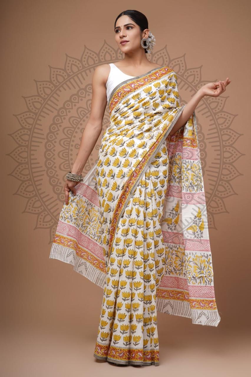 Hand Block Printing Saree with Miscellaneous Dyes