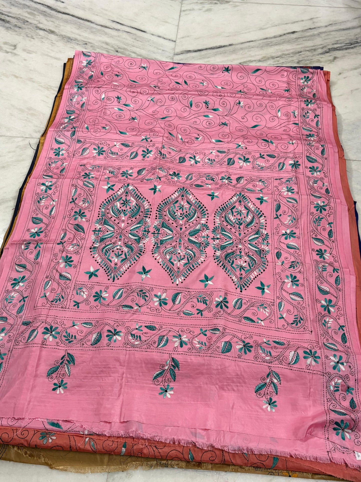 Blended Murshidabad Silk Hand Crafted Kantha Stitch Saree