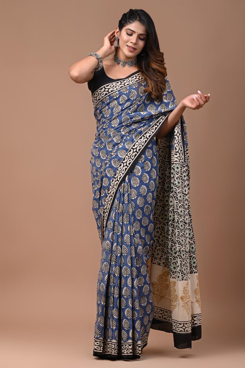 Hand Block Printing Saree with Miscellaneous Dyes