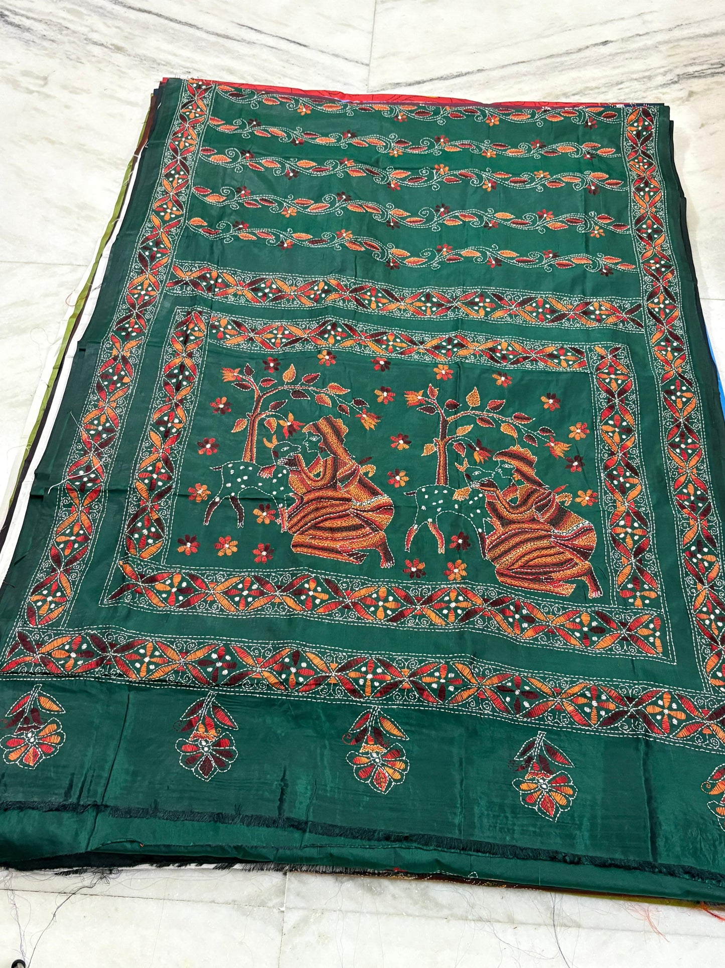Blended Bangalore Silk Hand Crafted Kantha Stitch Saree