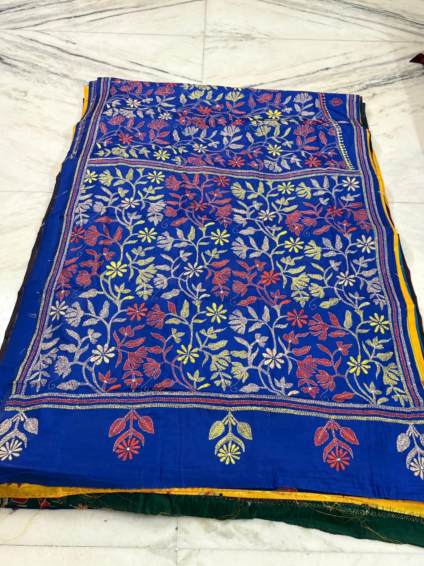 Blended Bangalore Silk Hand Crafted Kantha Stitch Saree