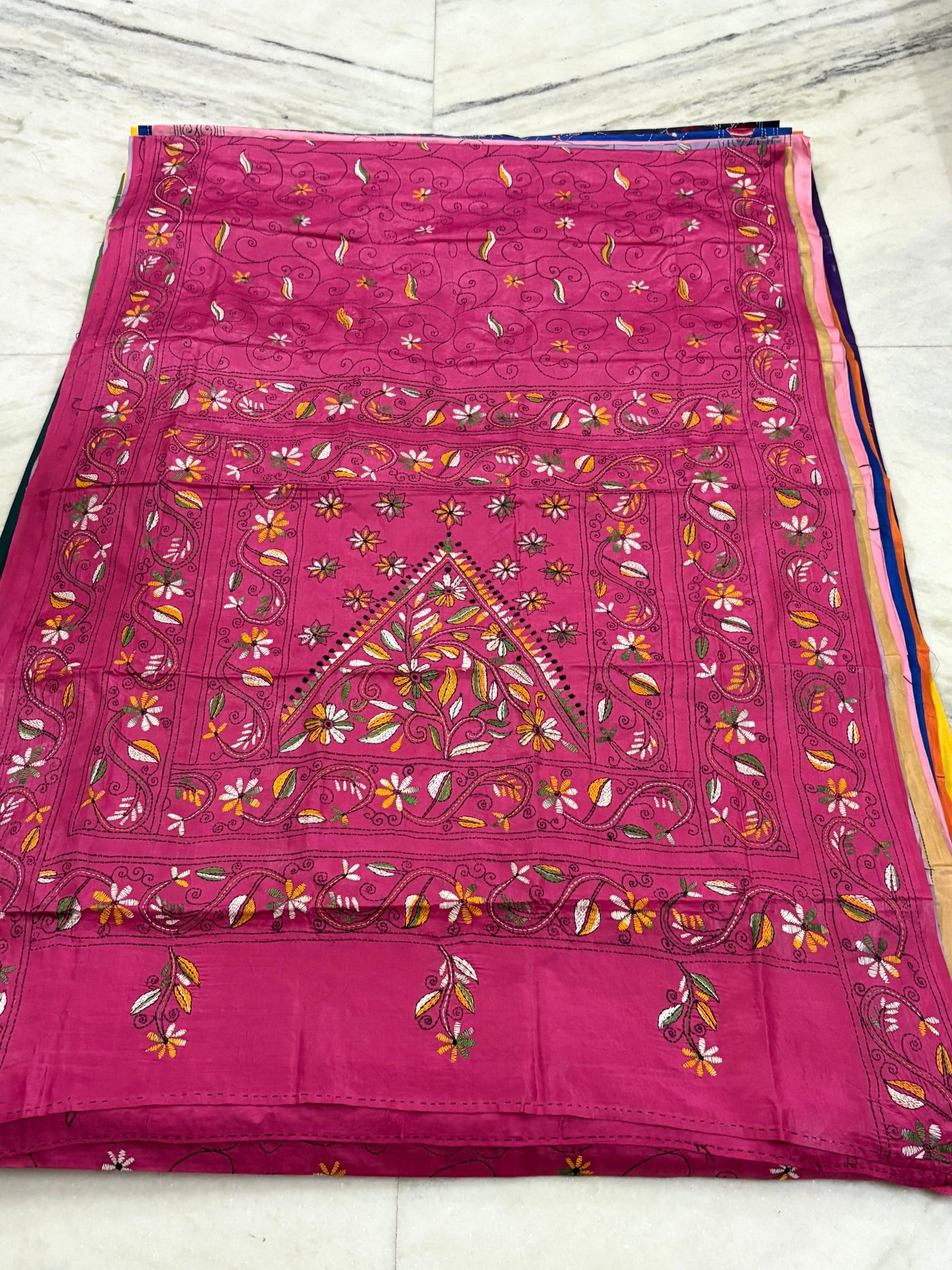 Blended Murshidabad Silk Hand Crafted Kantha Stitch Saree