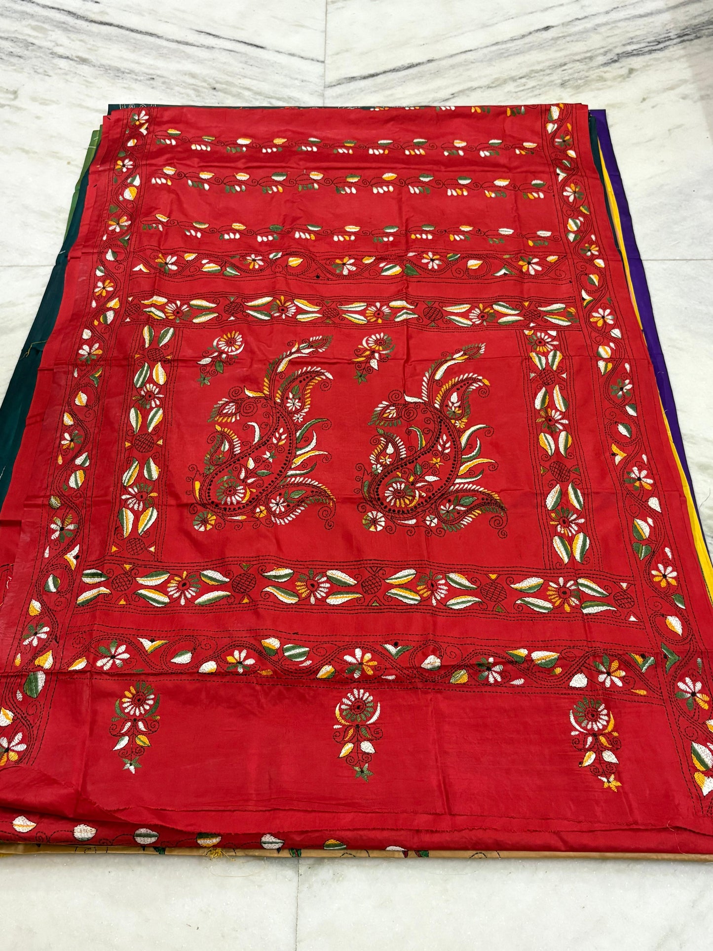 Blended Murshidabad Silk Hand Crafted Kantha Stitch Saree
