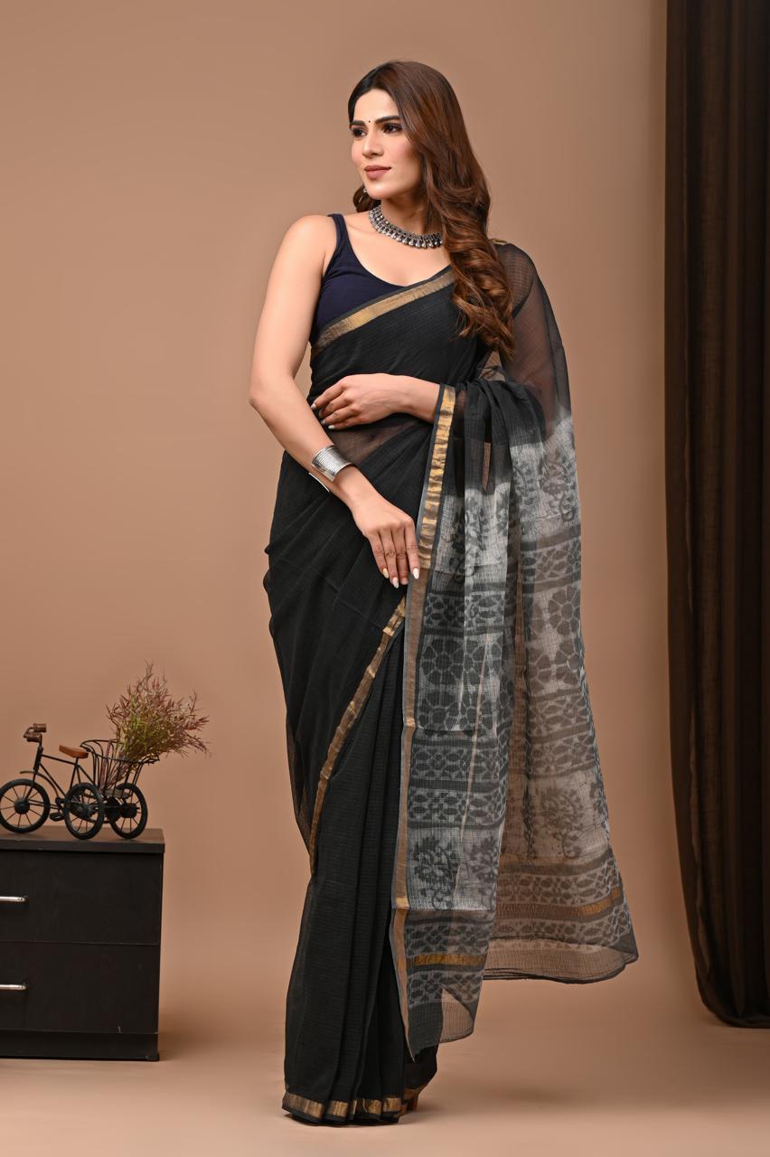 Hand Block Printing Saree on Kota Silk