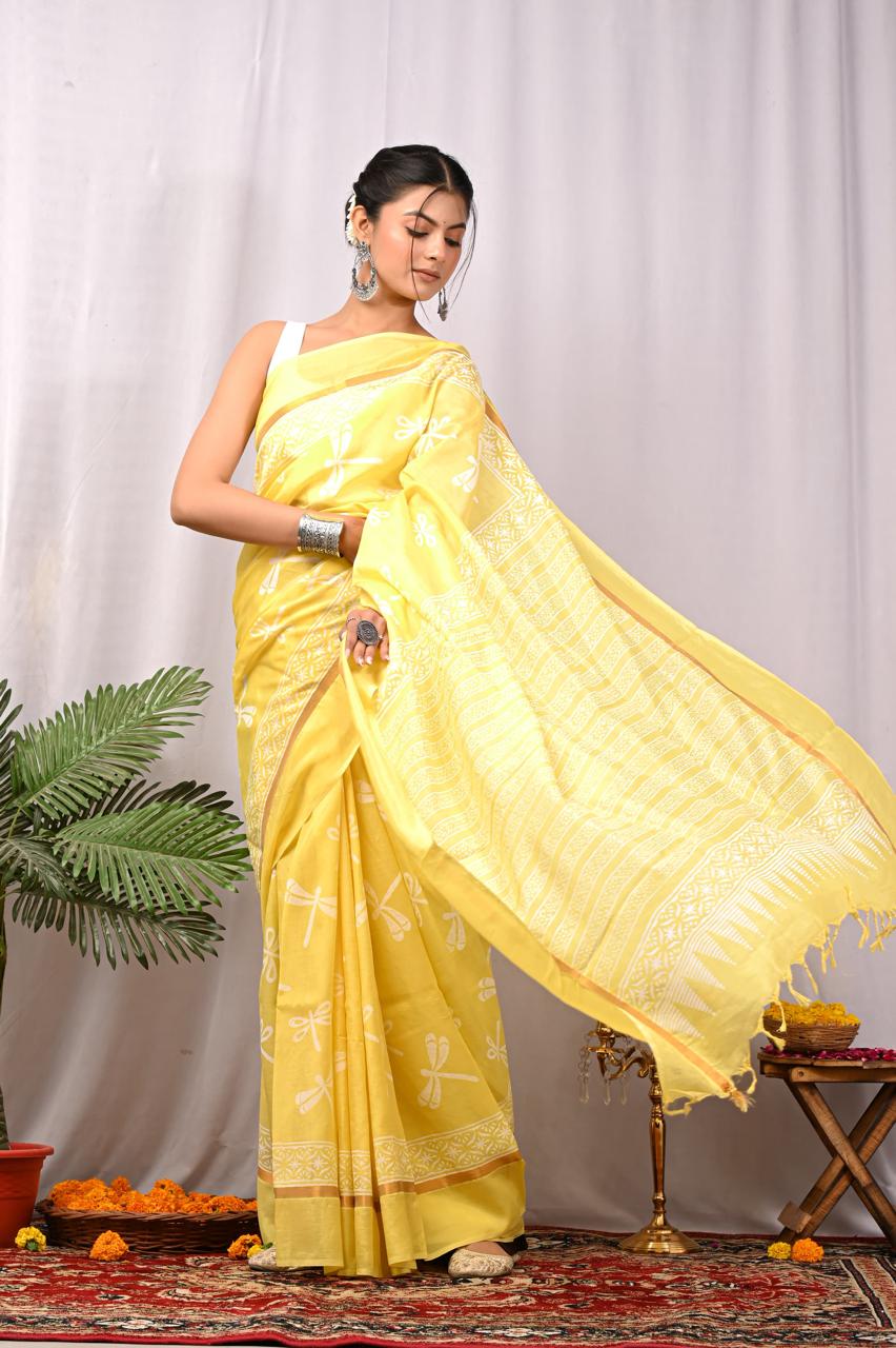 Assam Silk Saree with Hand Block Printing Craft
