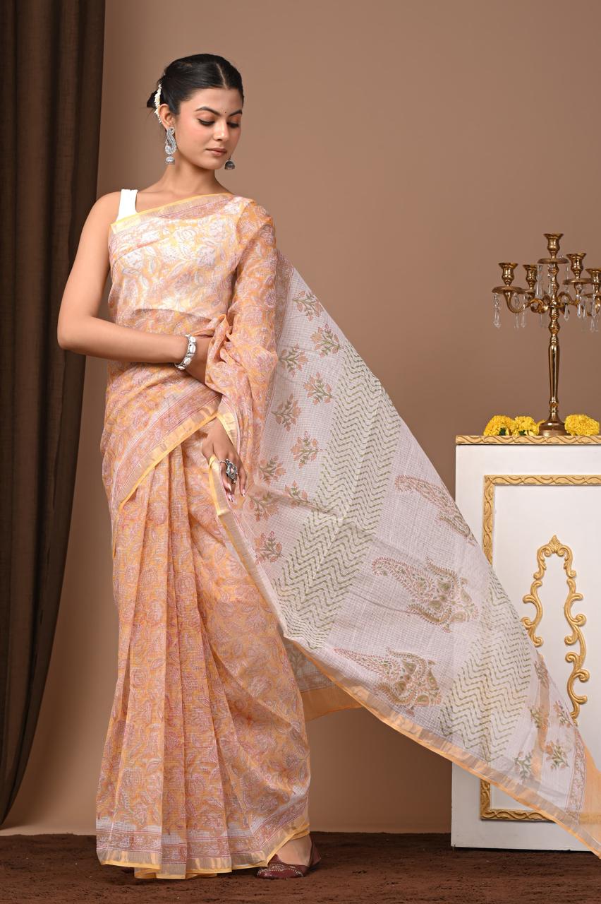 Hand Block Printing Saree on Kota Silk