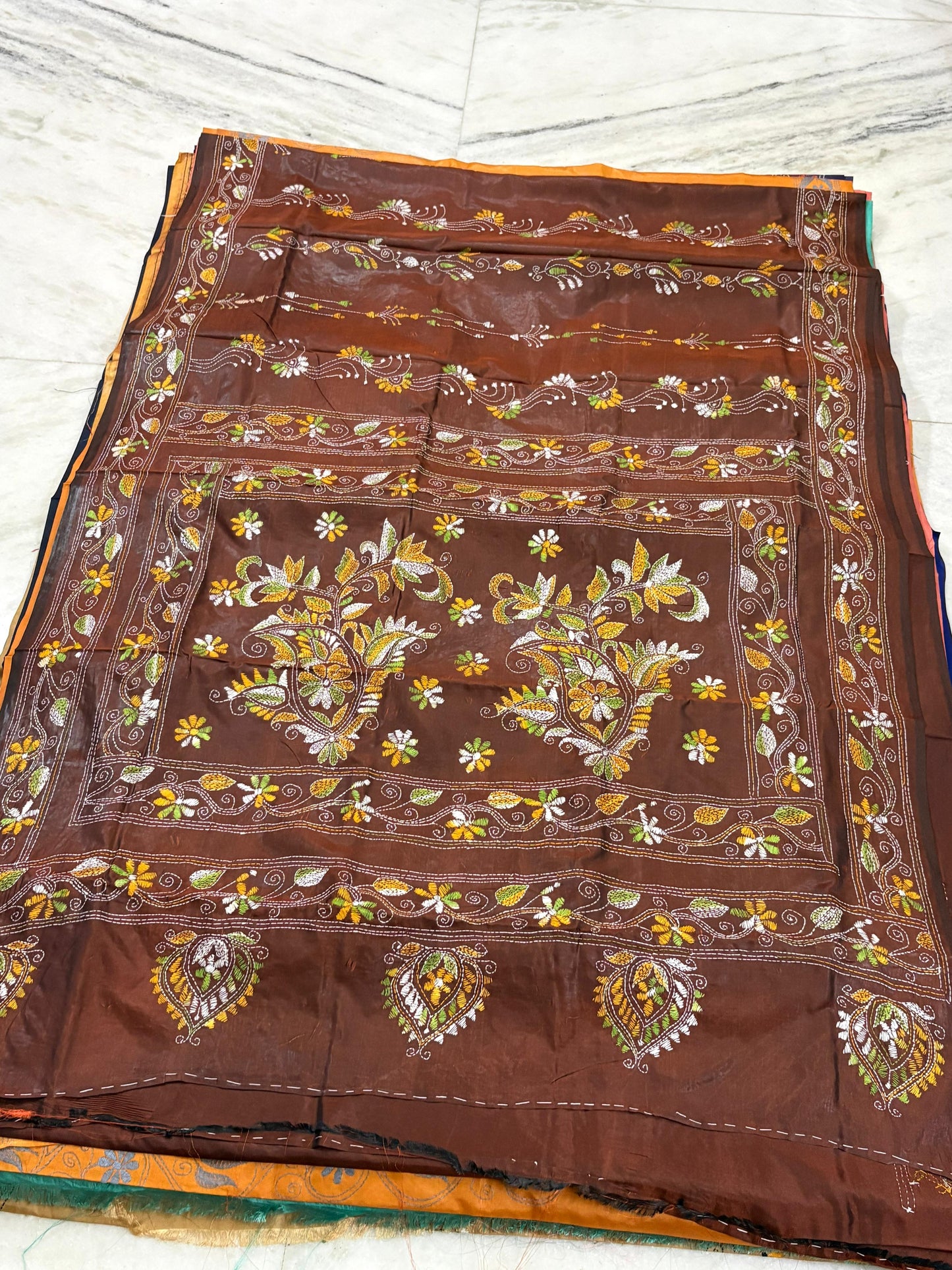 Blended Murshidabad Silk Hand Crafted Kantha Stitch Saree