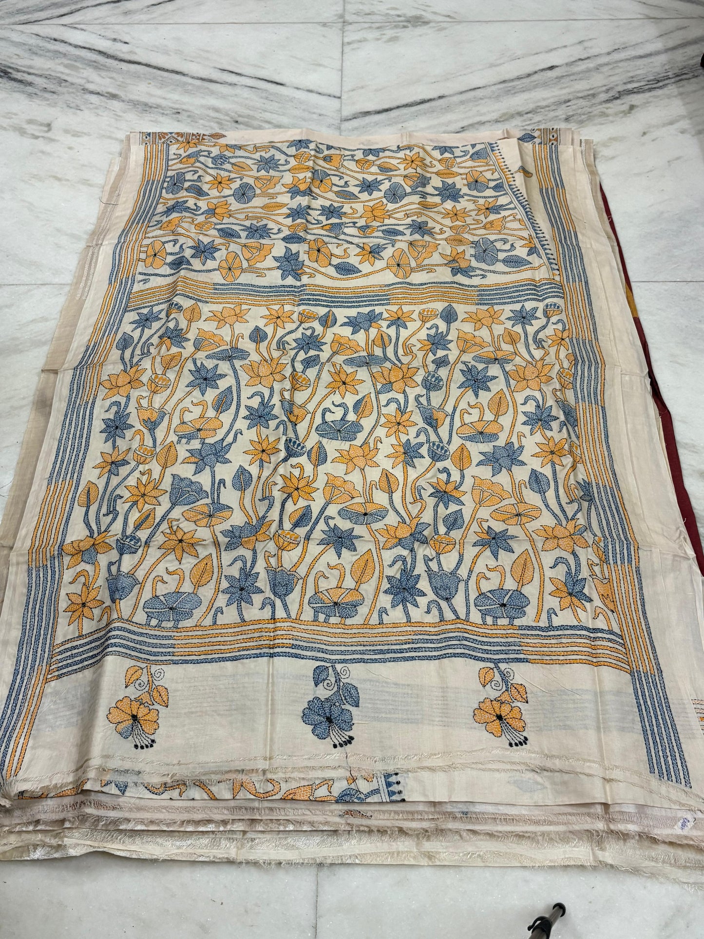 Pure Gachhi Tussar Handicrafts Kantha Stitch Saree