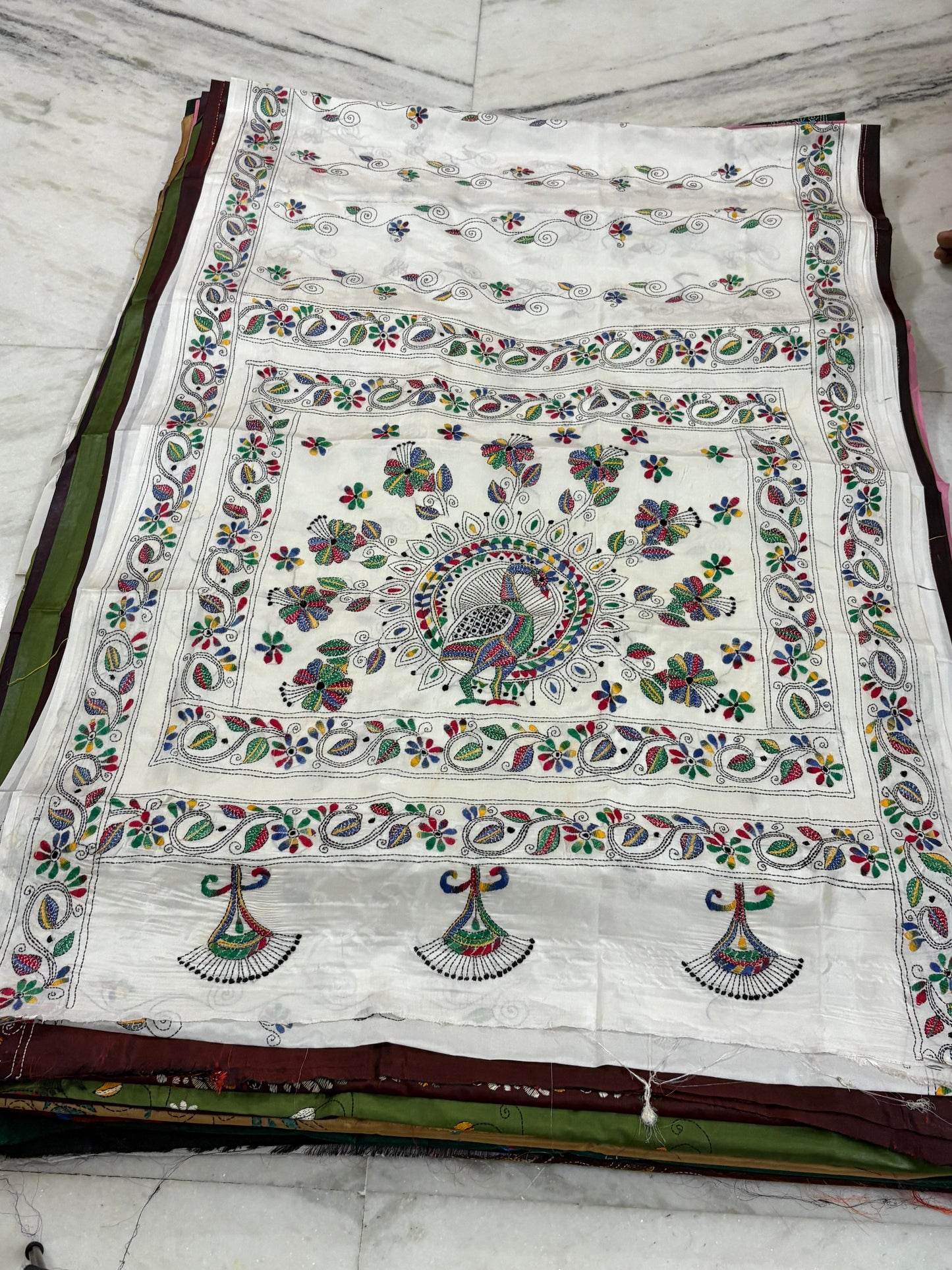 Blended Bangalore Silk Hand Crafted Kantha Stitch Saree