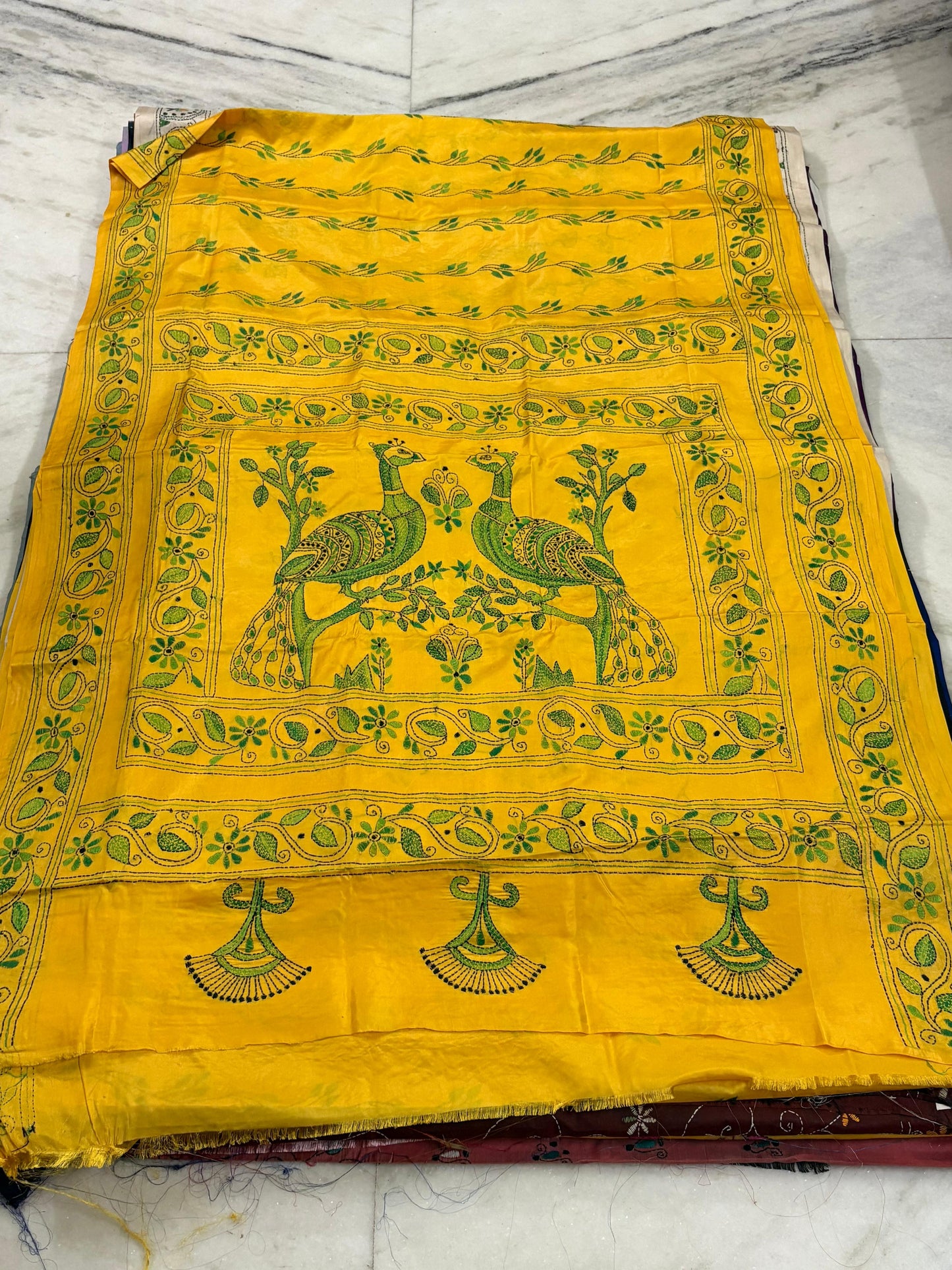Blended Murshidabad Silk Hand Crafted Kantha Stitch Saree