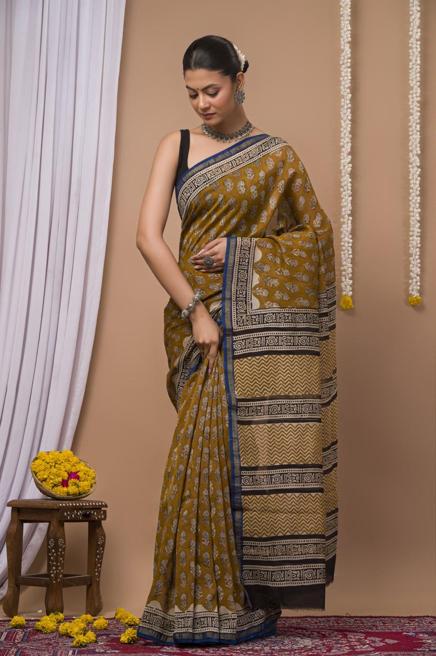 Hand Block Print Saree on Chanderi Silk