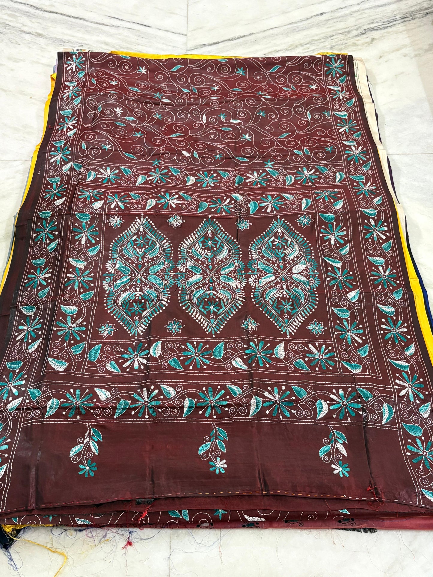 Blended Murshidabad Silk Hand Crafted Kantha Stitch Saree