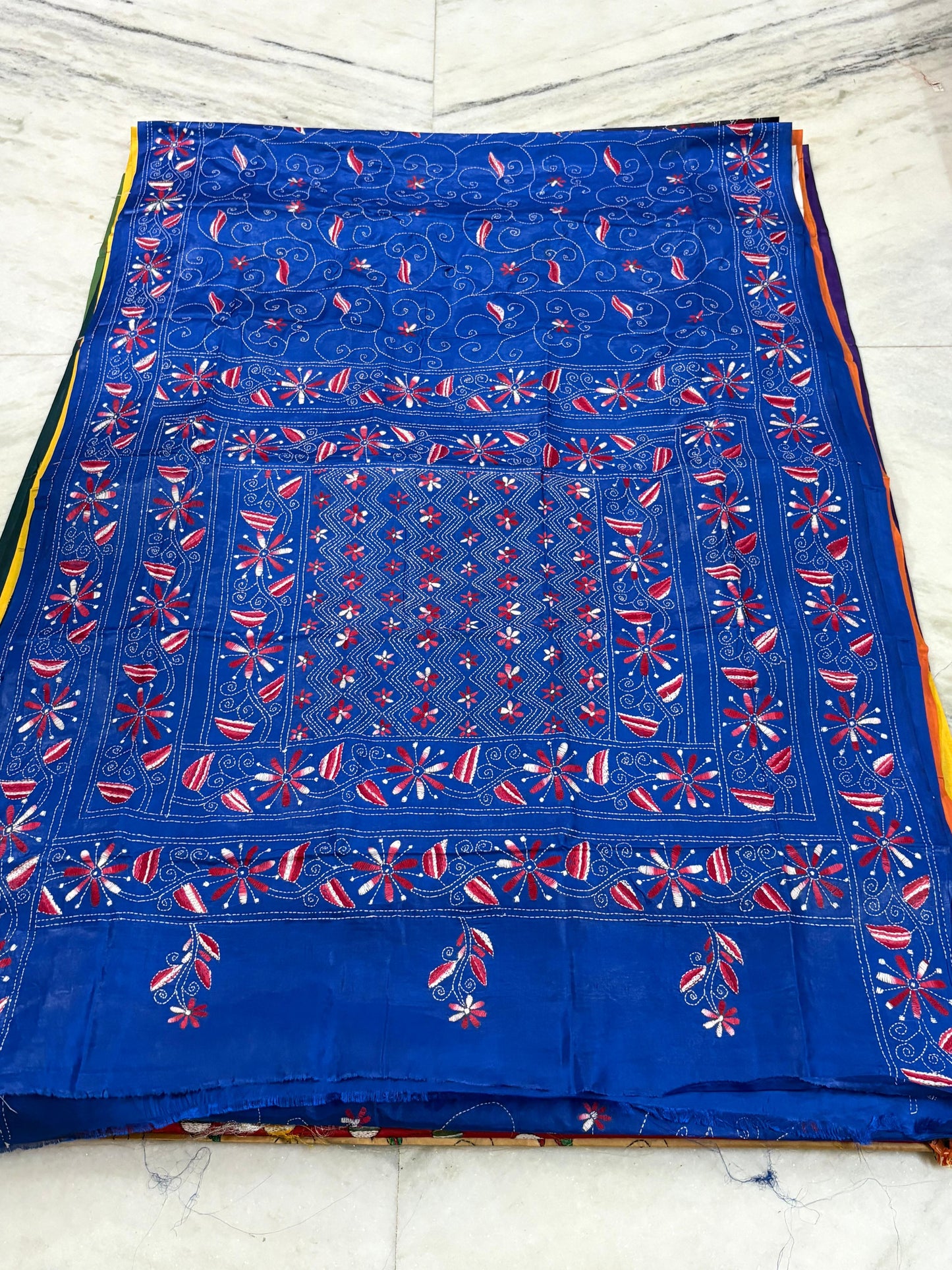 Blended Murshidabad Silk Hand Crafted Kantha Stitch Saree