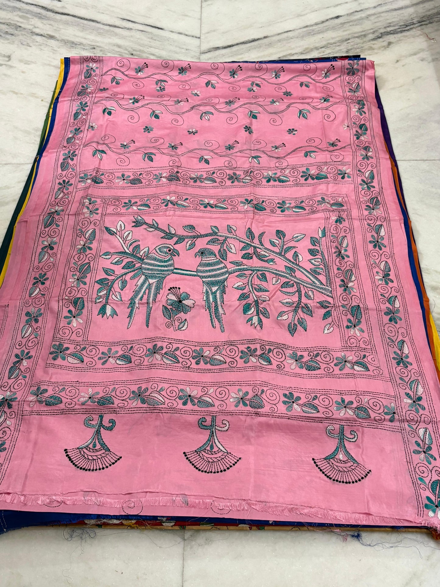 Blended Murshidabad Silk Hand Crafted Kantha Stitch Saree