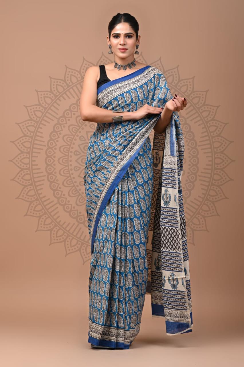 Hand Block Printing Saree with Miscellaneous Dyes