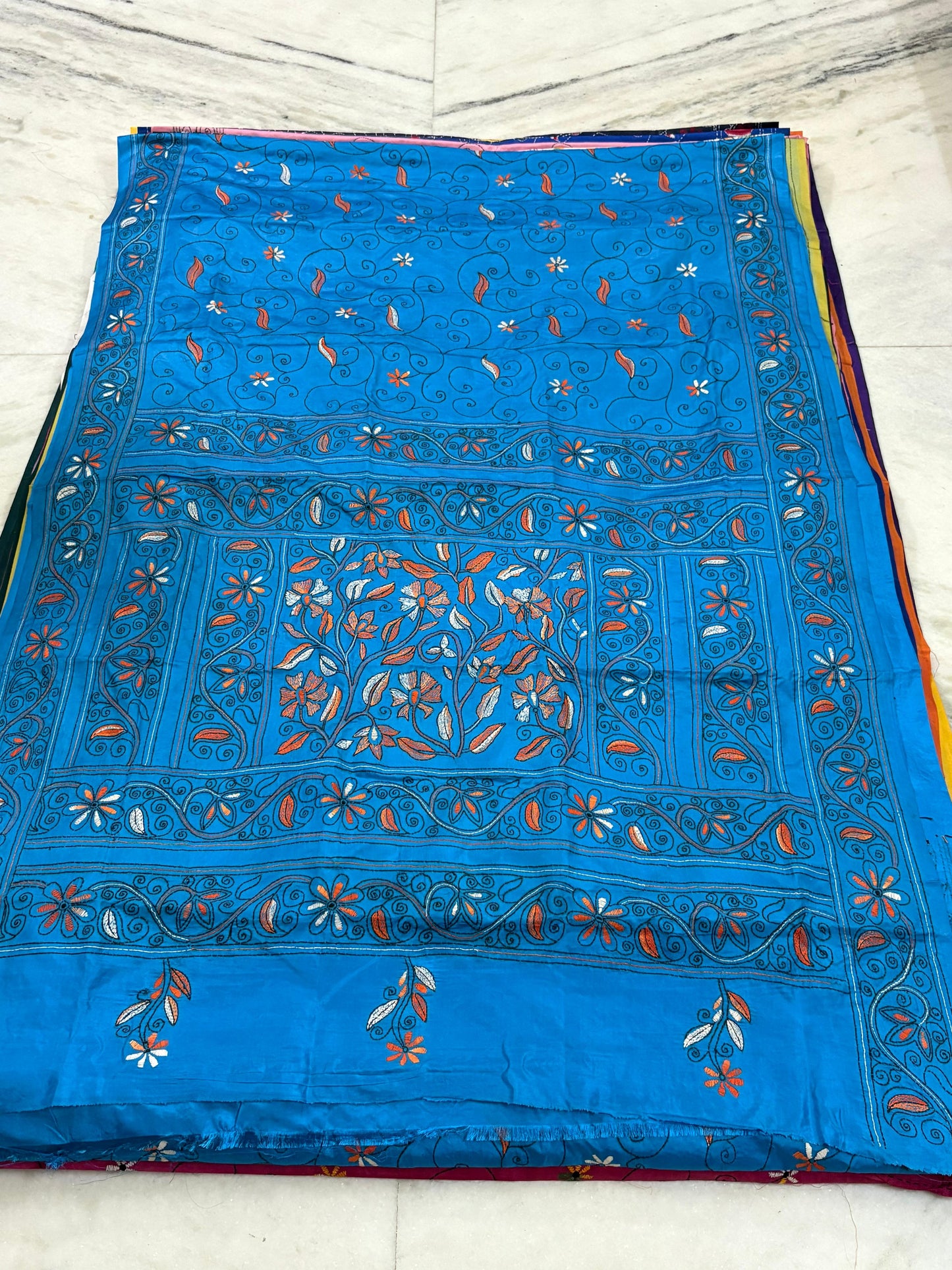 Blended Murshidabad Silk Hand Crafted Kantha Stitch Saree