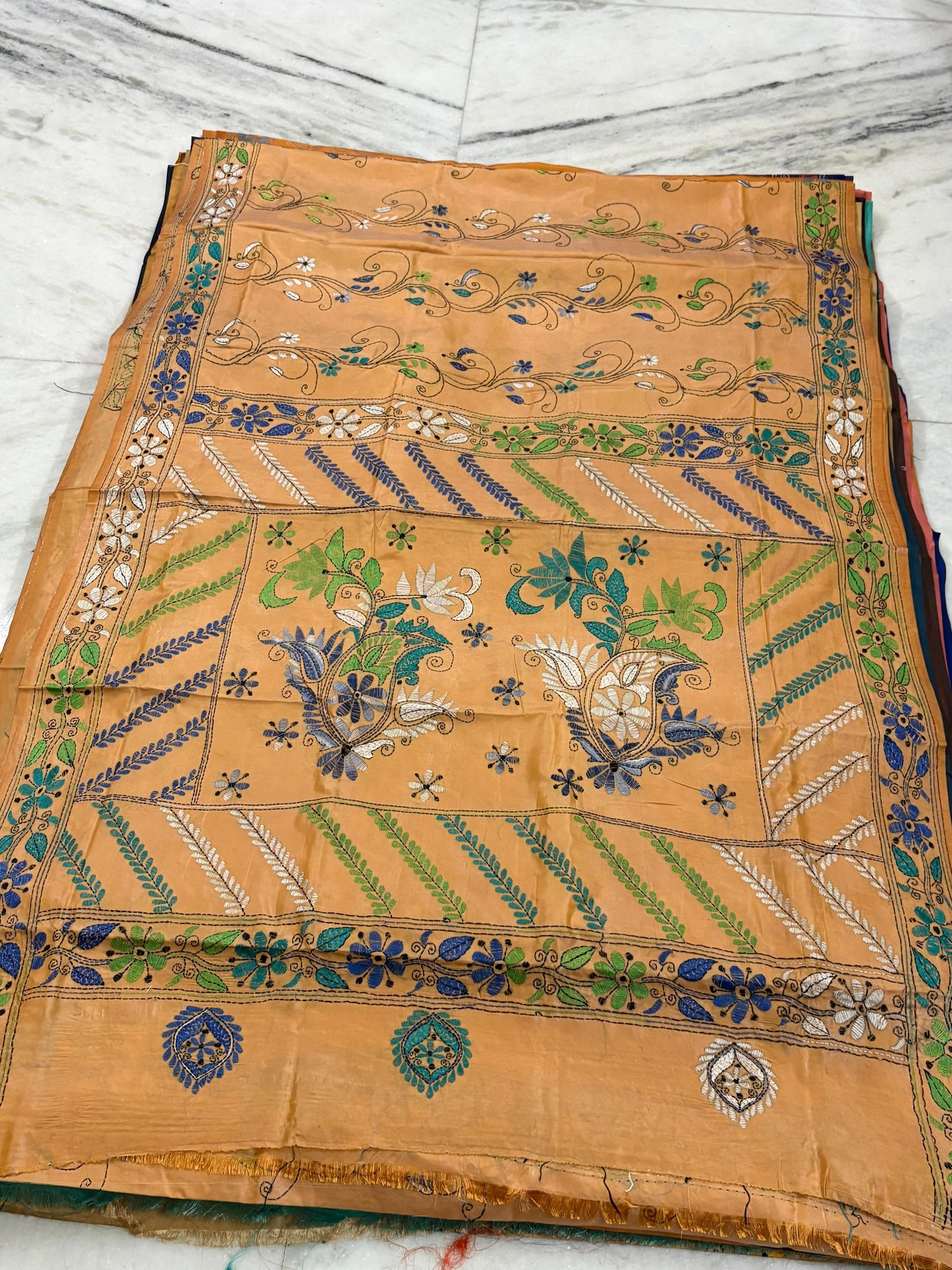Blended Murshidabad Silk Hand Crafted Kantha Stitch Saree