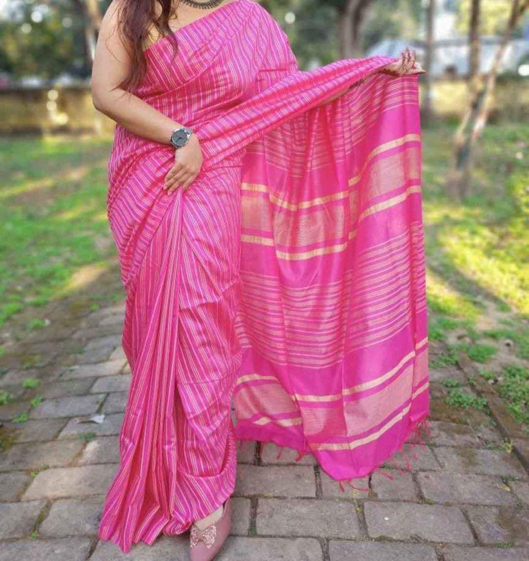 Stripe Checks Silk Blended Saree
