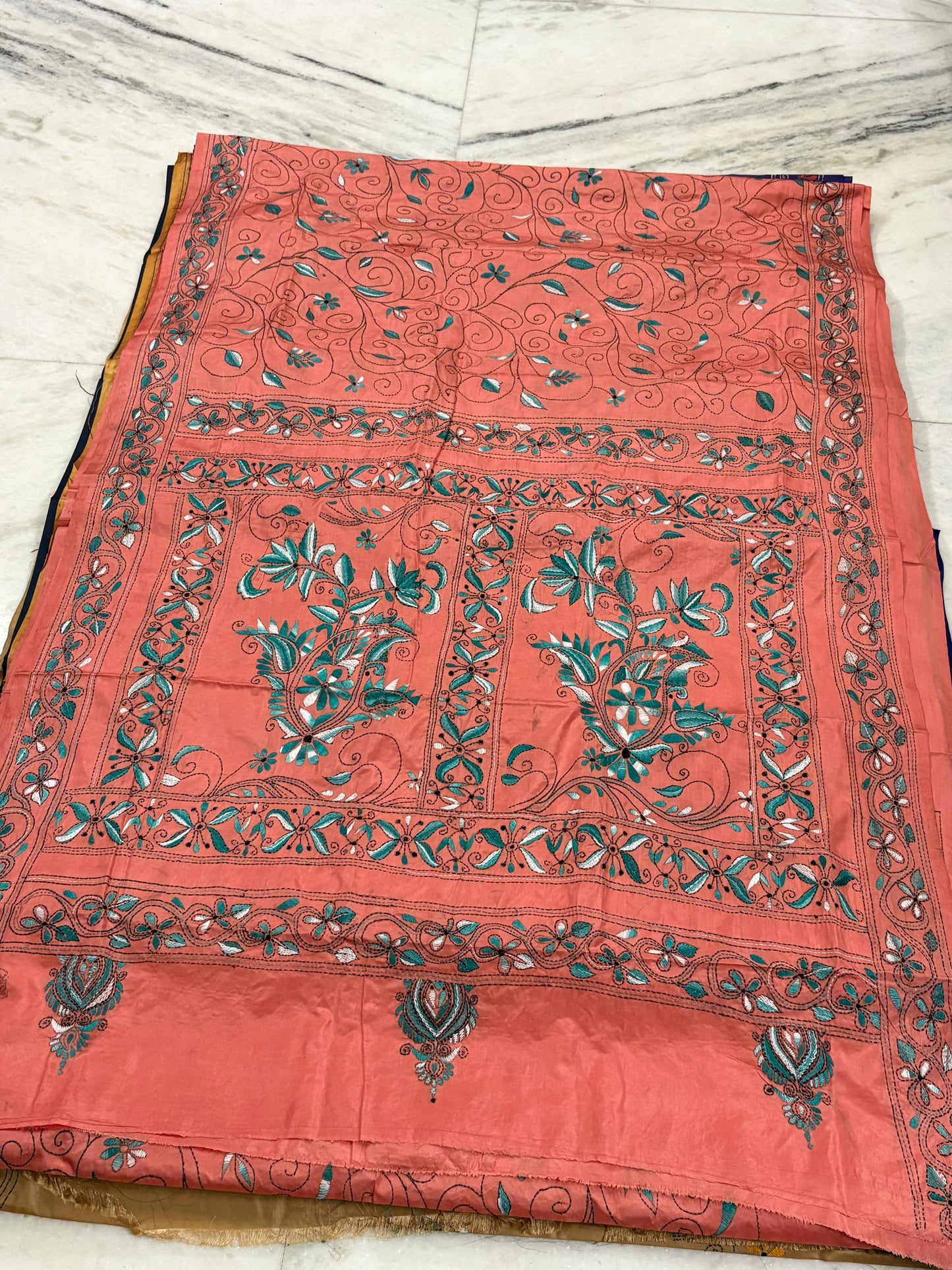 Blended Murshidabad Silk Hand Crafted Kantha Stitch Saree