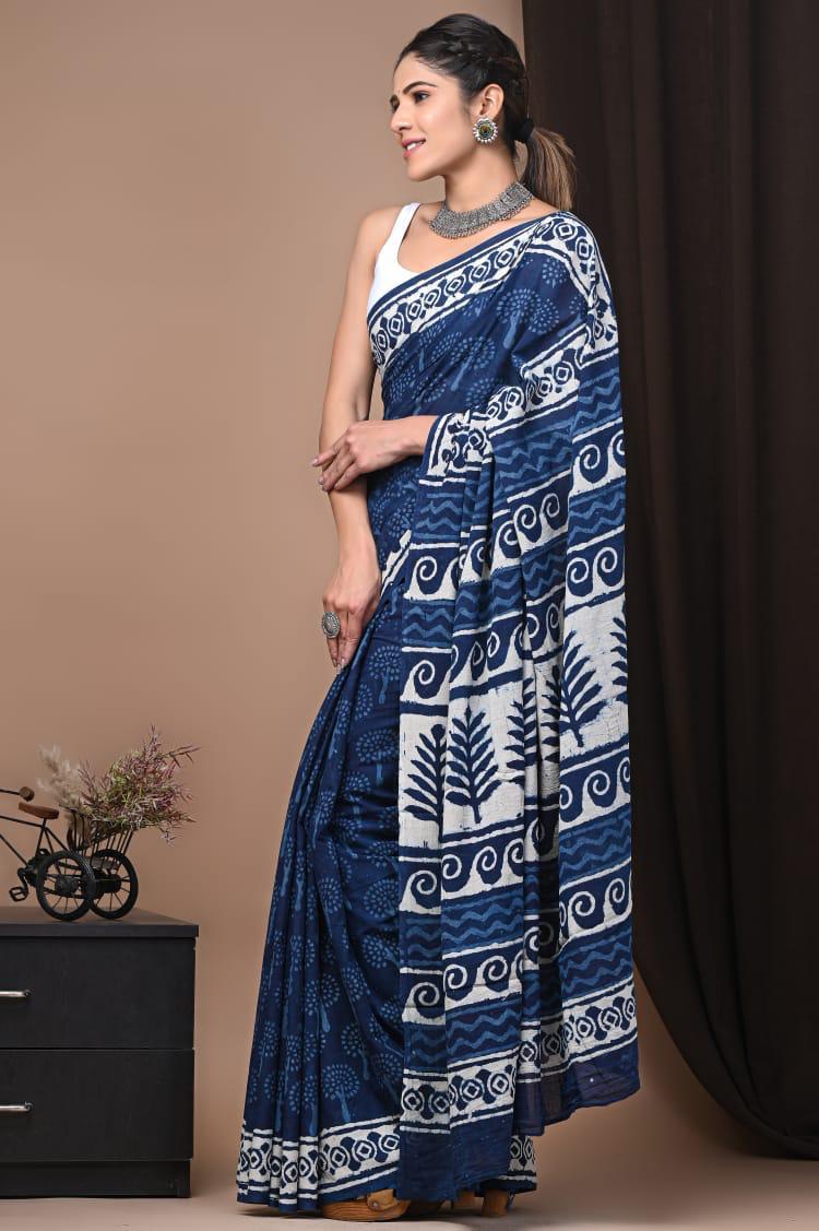 Hand Block Printing Saree with Indigo Dyes