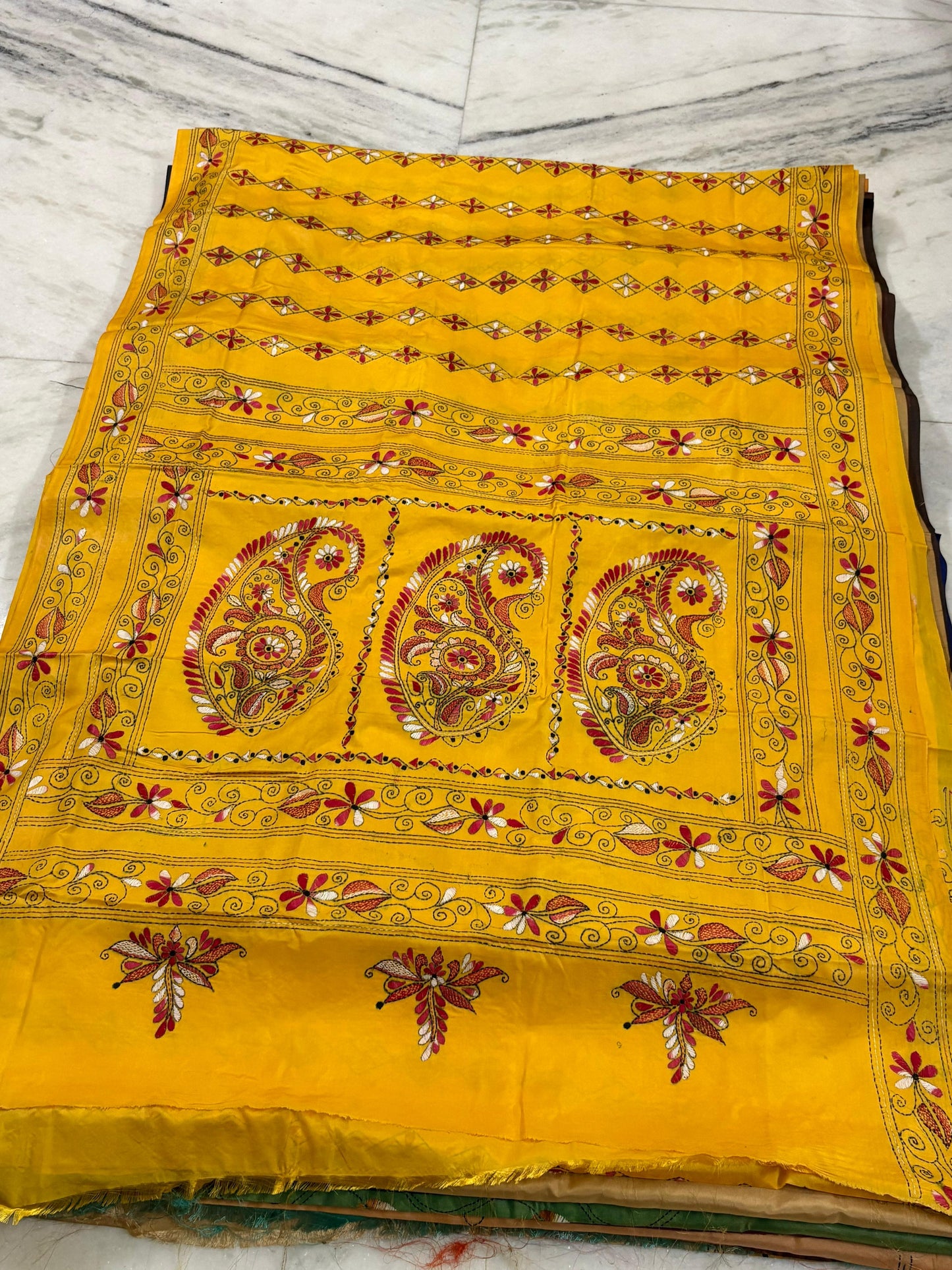 Blended Murshidabad Silk Hand Crafted Kantha Stitch Saree