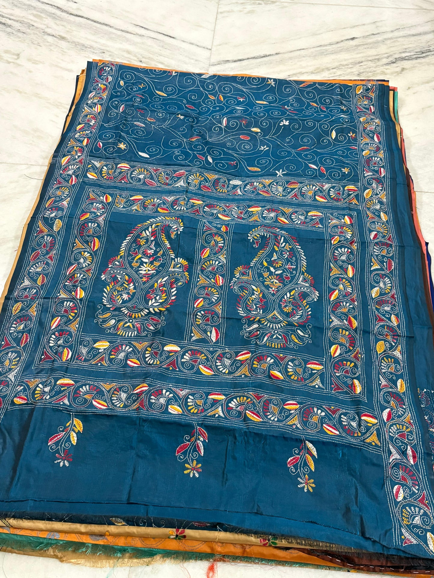 Blended Murshidabad Silk Hand Crafted Kantha Stitch Saree