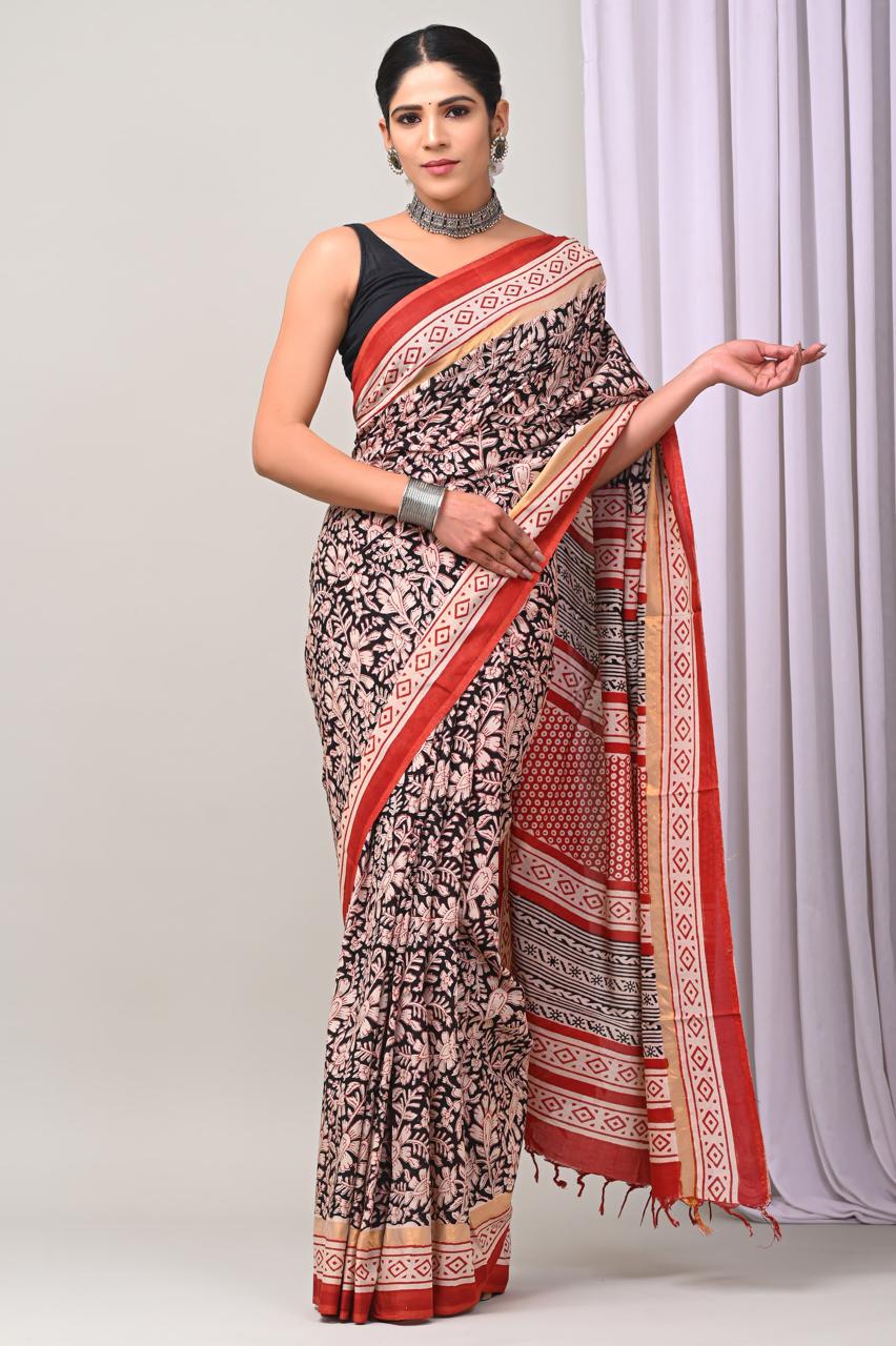 Assam Silk Saree with Hand Block Printing Craft