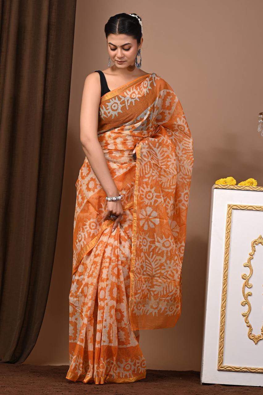 Hand Block Printing Saree on Kota Silk