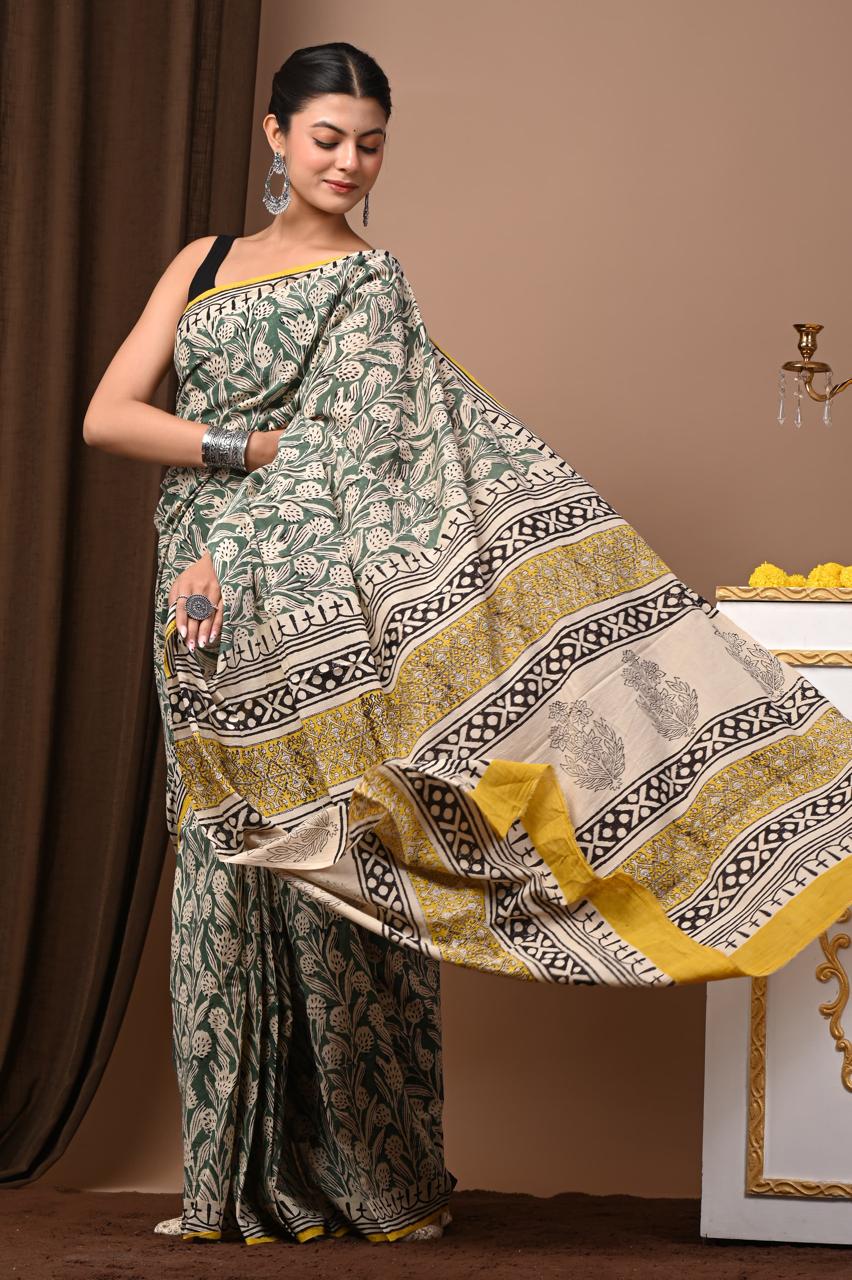 Hand Block Printing Saree with Miscellaneous Dyes