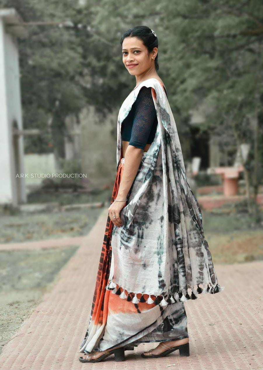 Handcrafted Shibori & Bandhani Technique Saree