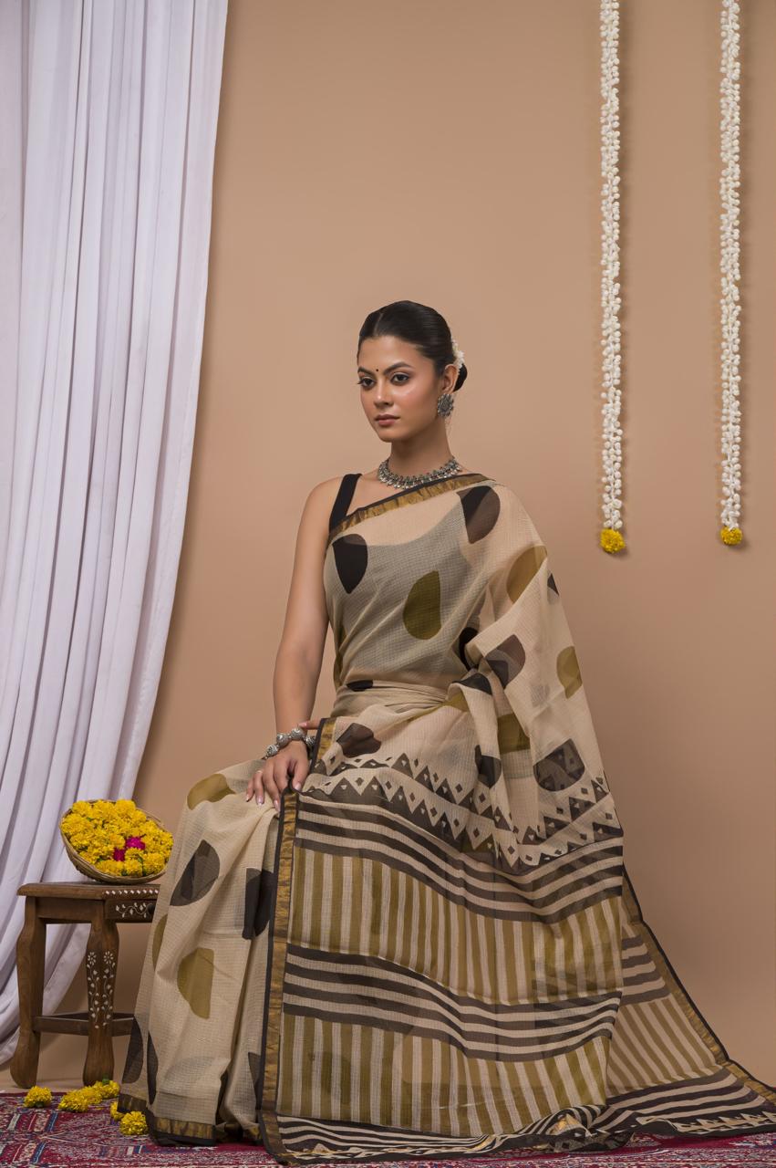 Hand Block Printing Saree on Kota Silk