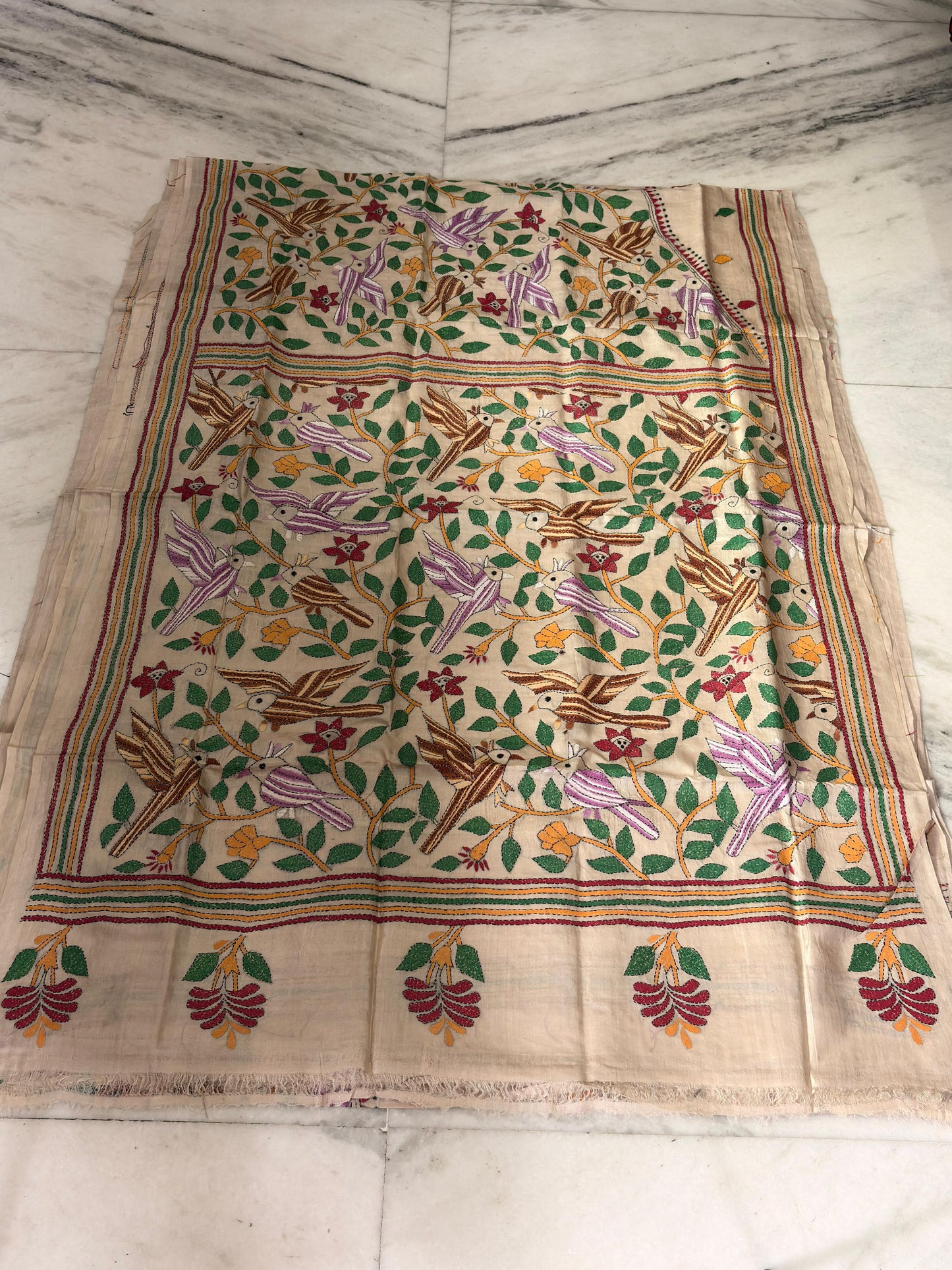 Pure Gachhi Tussar Handicrafts Kantha Stitch Saree