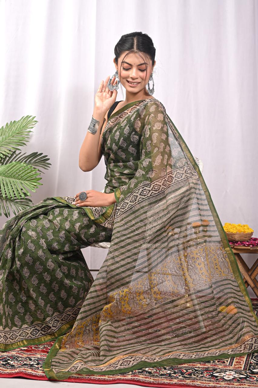 Hand Block Printing Saree on Kota Silk