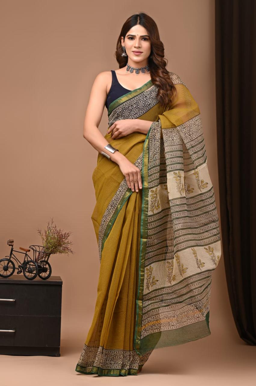 Hand Block Printing Saree on Kota Silk