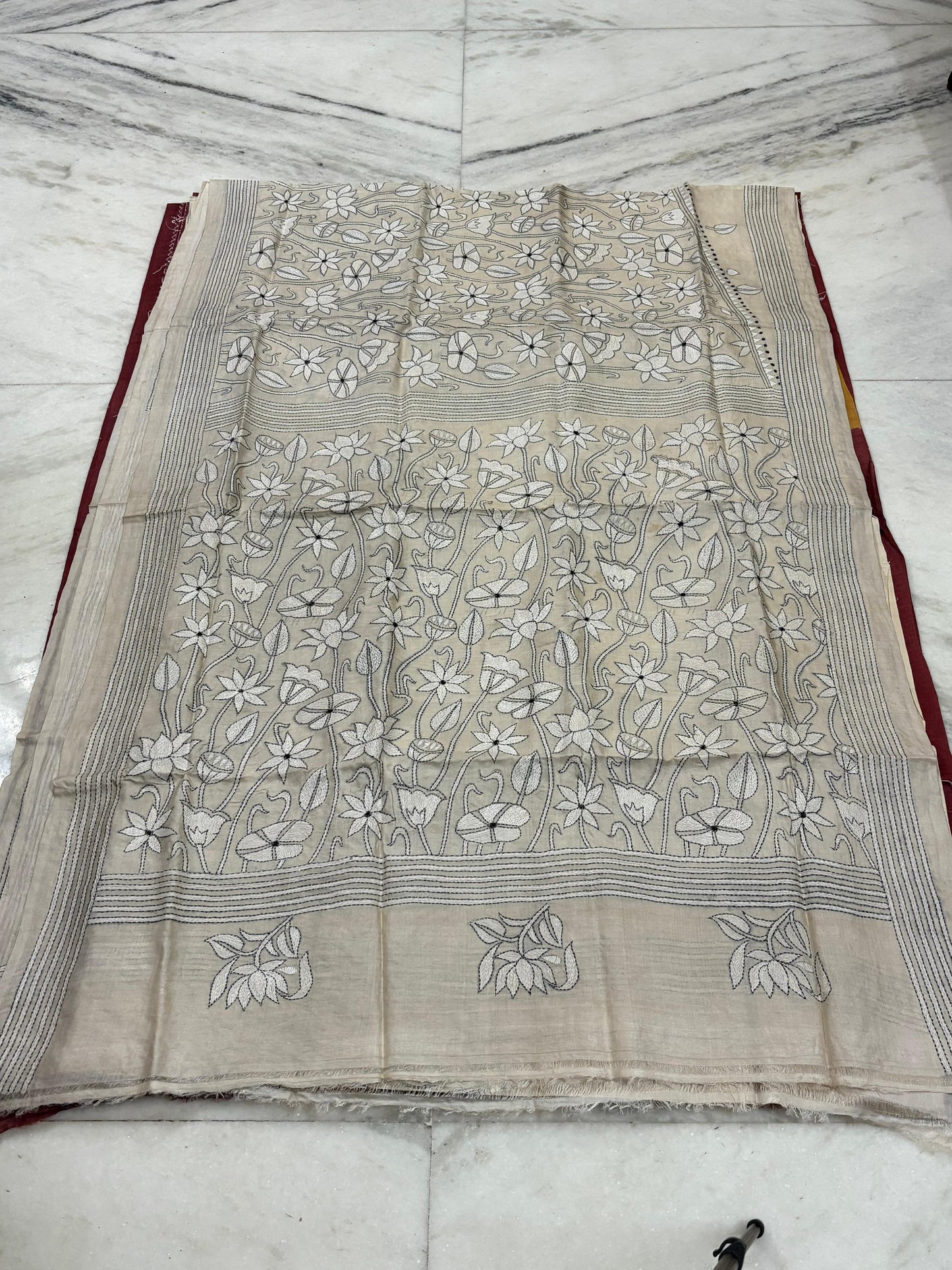 Pure Gachhi Tussar Handicrafts Kantha Stitch Saree