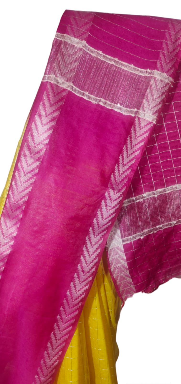 Mini Checks Kota Silk Saree With Hand Shibori