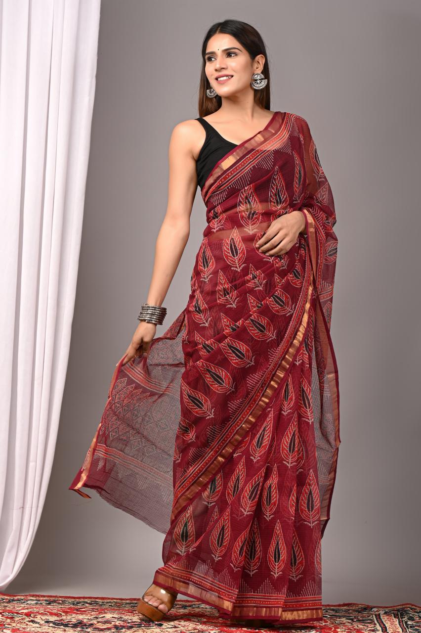 Hand Block Printing Saree on Kota Silk